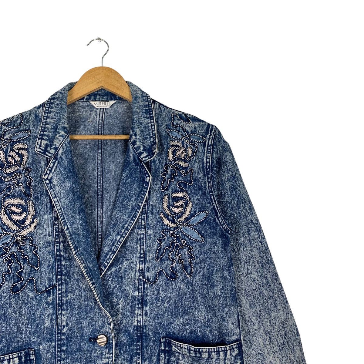 Japanese Brand MIREILLE Embroidery Logo Acid Wash Denim Jacket #1096-C50 Size L / US 10 / IT 46 - 5 Thumbnail