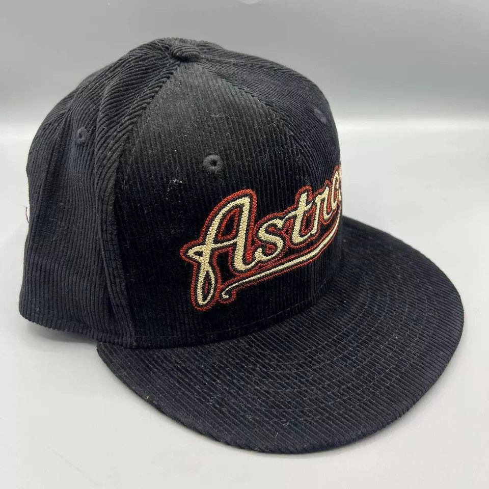 New Era Houston Astros Hat Men 7 5/8 Black Corduroy MLB Fitted Cap Size ONE SIZE - 4 Thumbnail