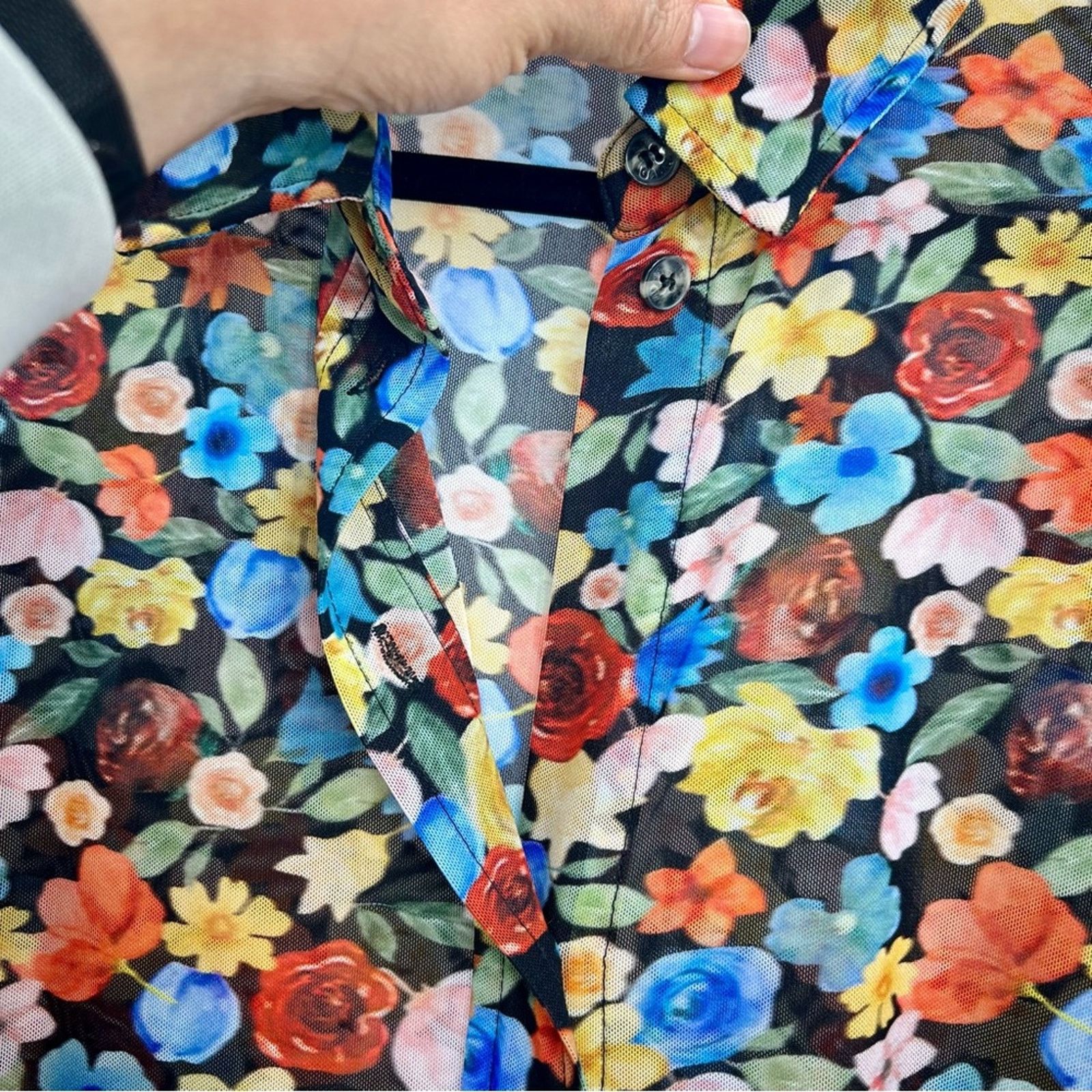 Ganni Ganni Floral Printed Mesh Button Up Long Sleeve Shirt 38 Size M / US 6-8 / IT 42-44 - 4 Thumbnail