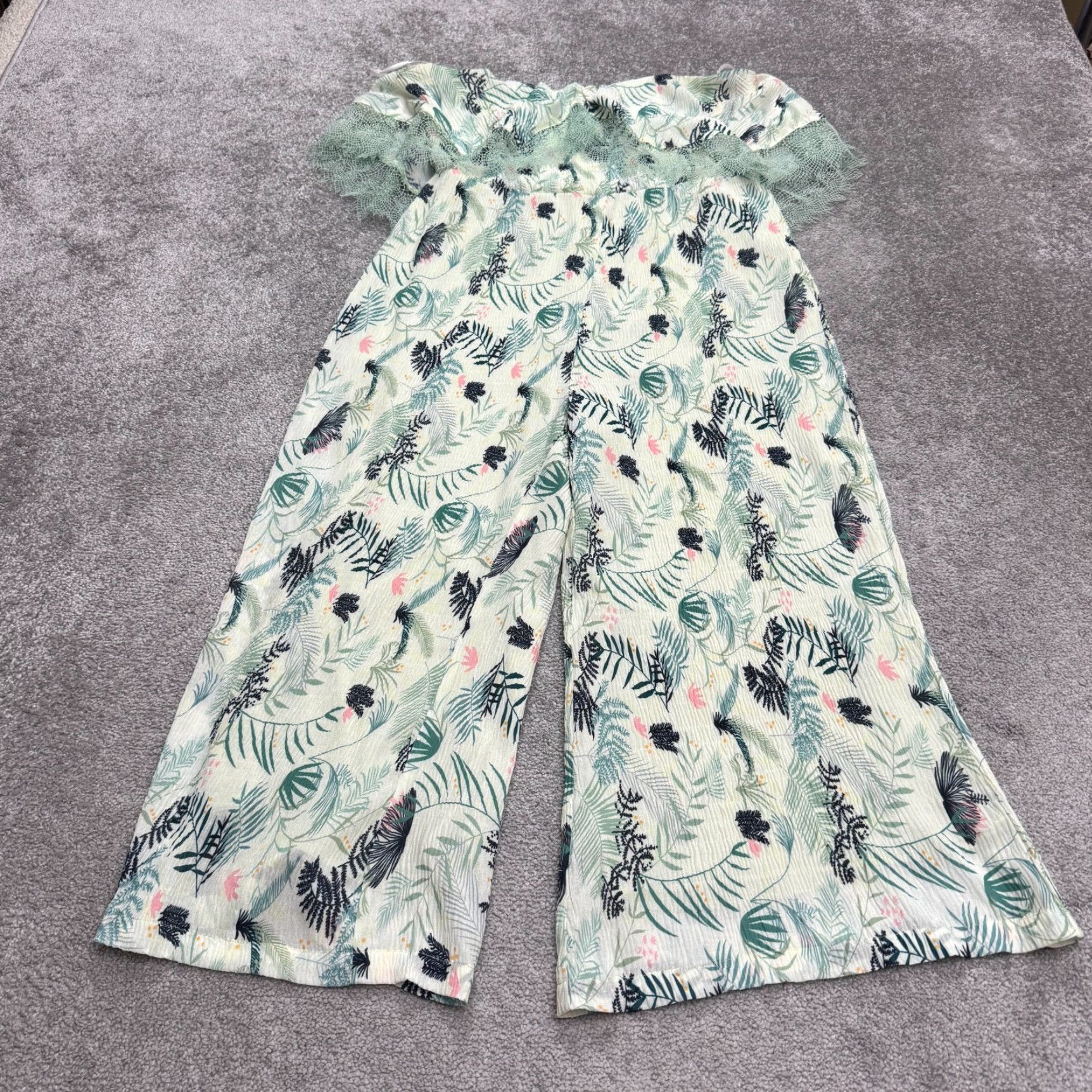 Vintage Foxiedox Jumpsuit Women Large Green Floral Sleeveless Wide-Leg Size 36" / US 14 / IT 50 - 2 Thumbnail