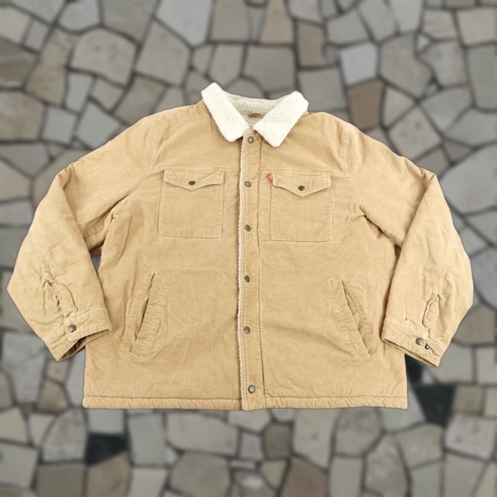 Levi's VINTAGE Levi's Jacket Mens XL Beige Corduroy Bomber Coat Lined Sherpa Fleece Cotton Solid Size US XL / EU 56 / 4 - 1 Thumbnail