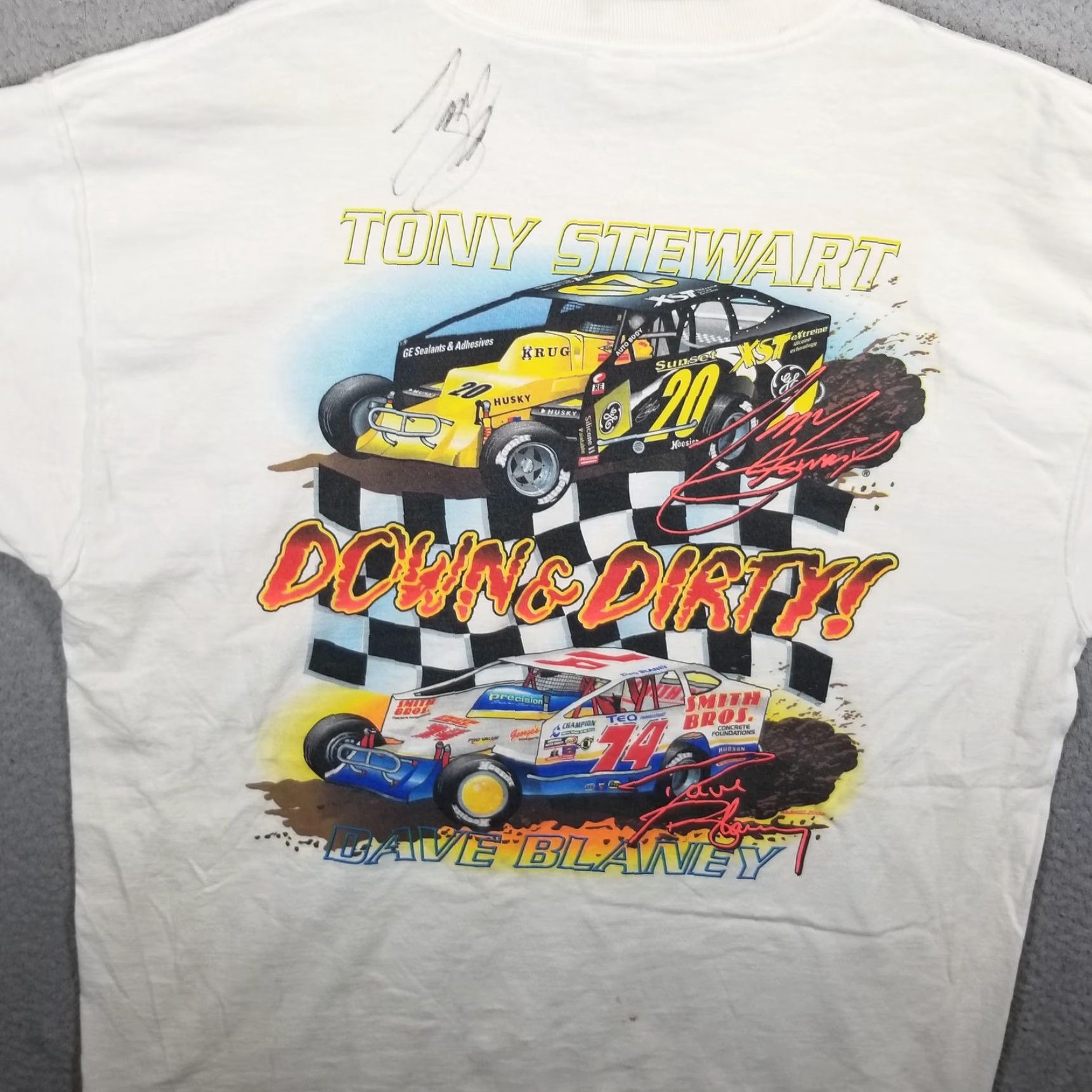 Fruit Of The Loom VINTAGE Tony Stewart Dave Blaney Racing Shirt Mens XL White Down & Dirty 2002 20 74 Graphic Print Size US XL / EU 56 / 4 - 3 Thumbnail