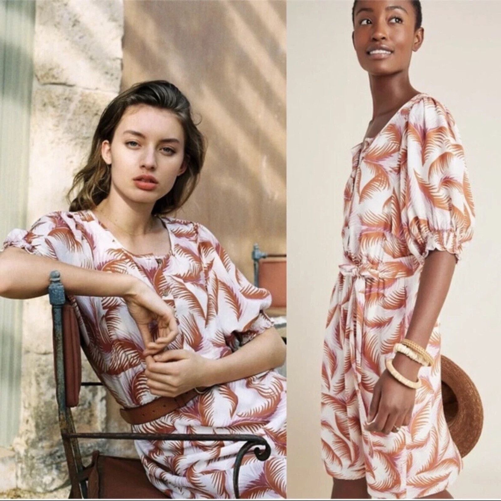 Anthropologie Anthropologie Orange & Pink Nicole Palm Shirtdress Medium Size M / US 6-8 / IT 42-44 - 2 Thumbnail