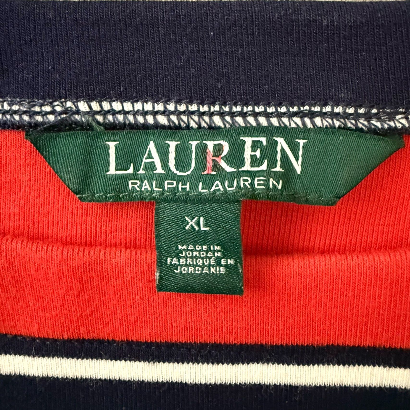 Ralph Lauren Lauren Ralph Lauren Stripe Bell Cuff Top Womens XL Blue Coral Boat Neck Shirt Blouse Size XL / US 12-14 / IT 48-50 - 2 Thumbnail