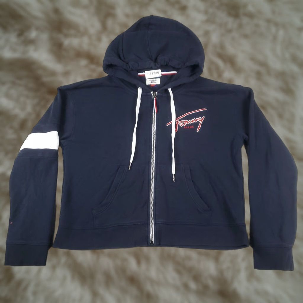 Tommy Hilfiger Tommy Hilfiger Hoodie Womens Medium Blue Full Zip Crop Sweatshirt Activewear Size M / US 6-8 / IT 42-44 - 1 Thumbnail