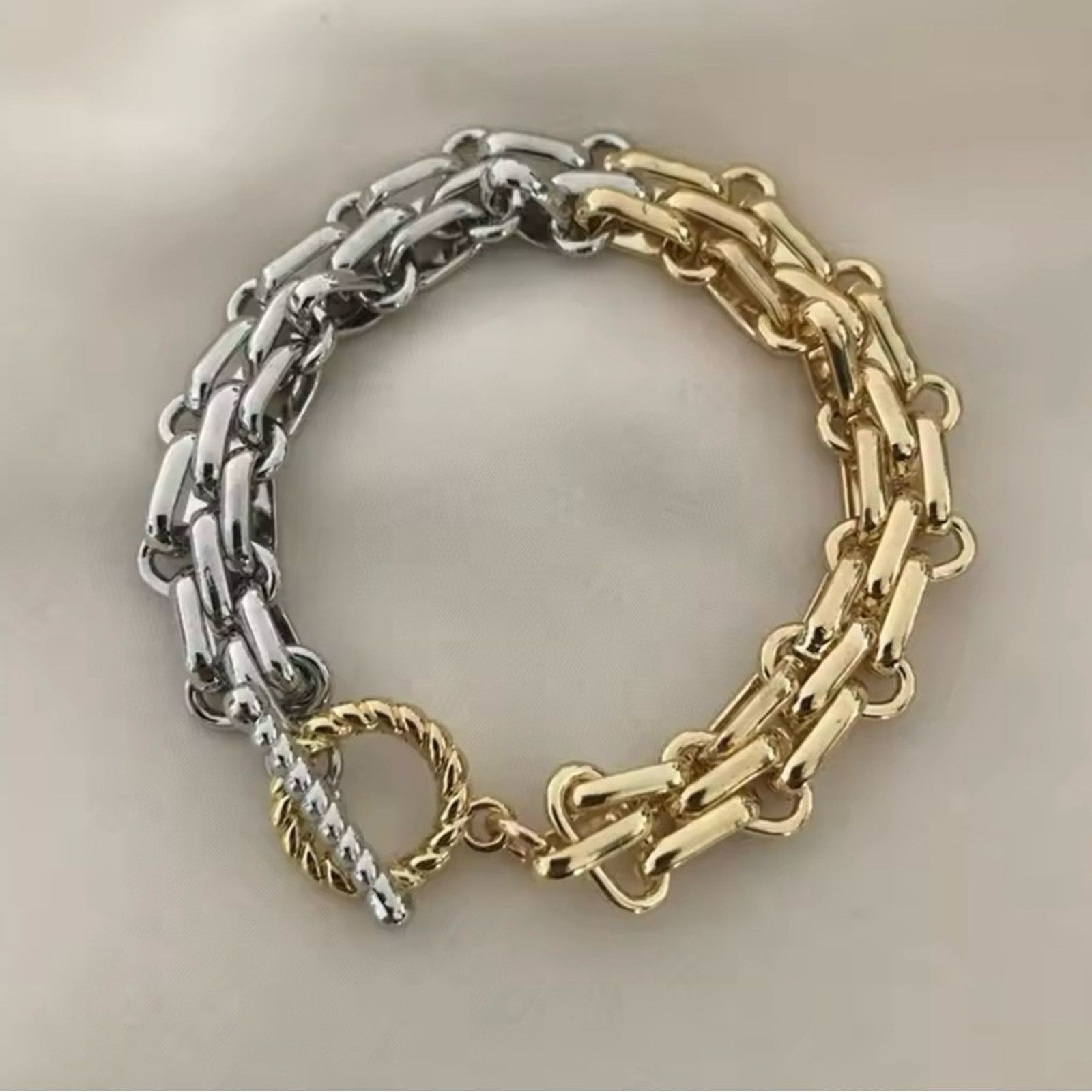 Other Two Tone Gold Chunky Silver Bracelet 8” Size ONE SIZE - 1 Thumbnail