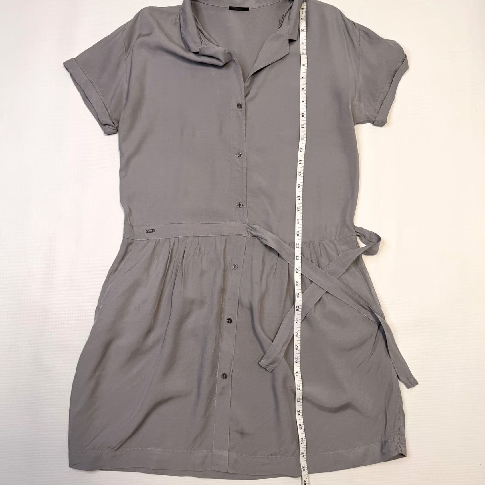IKKS IKKS Dress Womens 38 Gray Short Sleeve Button Front Shirt Tie Waist Casual Size XS / US 0-2 / IT 36-38 - 4 Thumbnail
