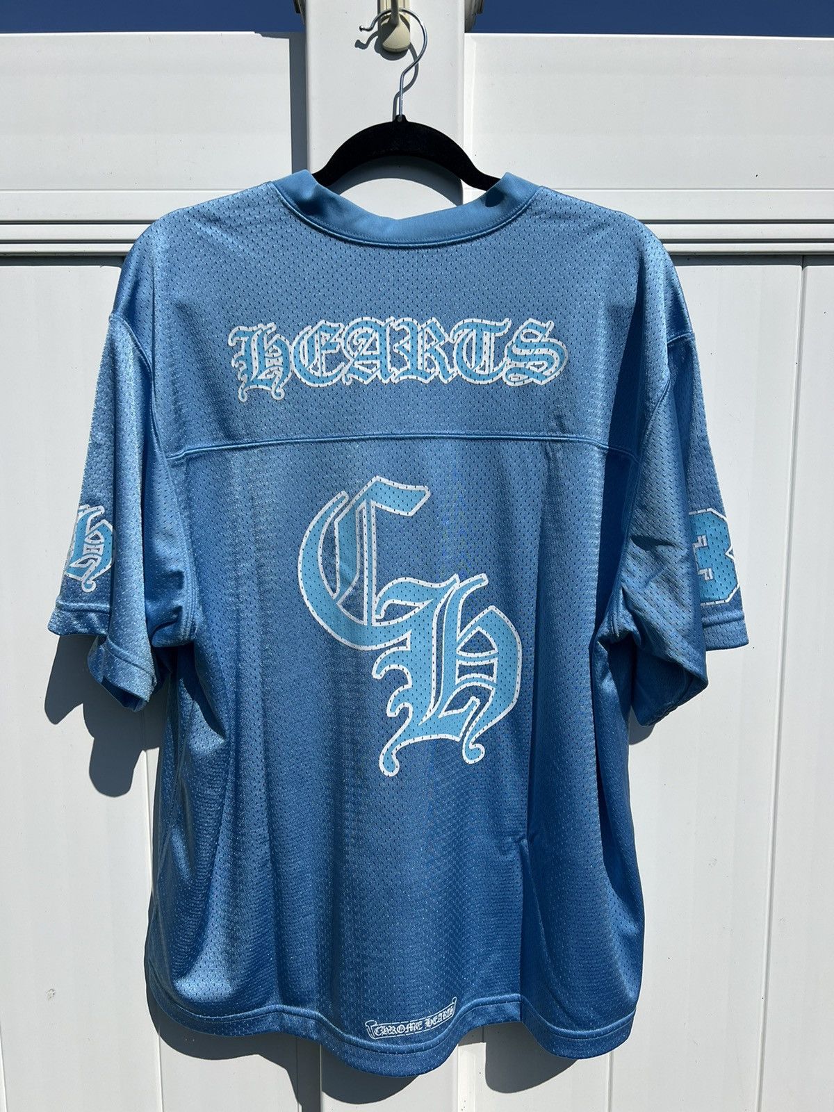 image of Chrome Hearts Blue Mesh Warm Up Jersey, Men's (Size Medium)