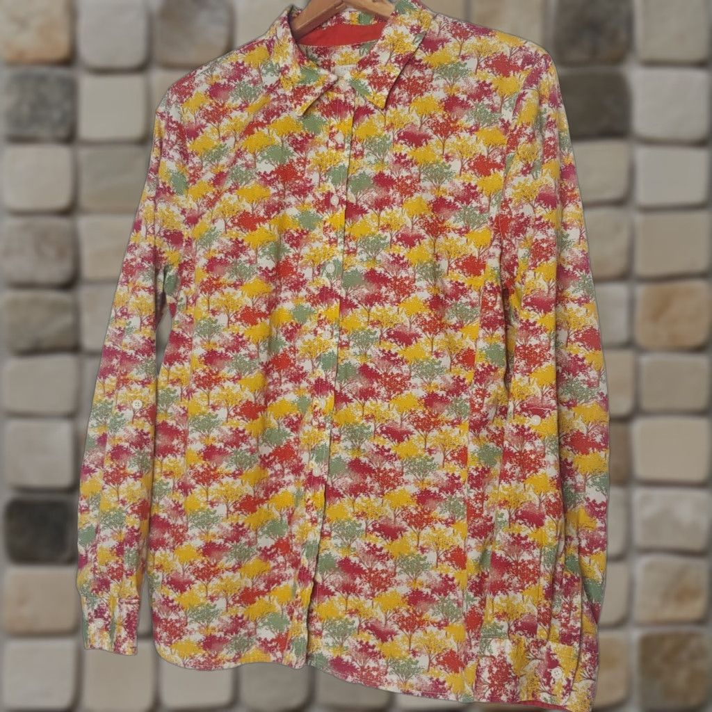 Talbots Talbots Blouse Shirt Women Large Long Sleeve Button Up Fall Nature Trees Multicolor 100% Cotton Regular Mens? Women Size L / US 10 / IT 46 - 1 Thumbnail