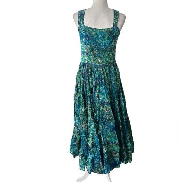 Other Vintage Paris Sports Club 100% Cotton Midi Blue and Green Fl Size M / US 6-8 / IT 42-44 - 4 Thumbnail