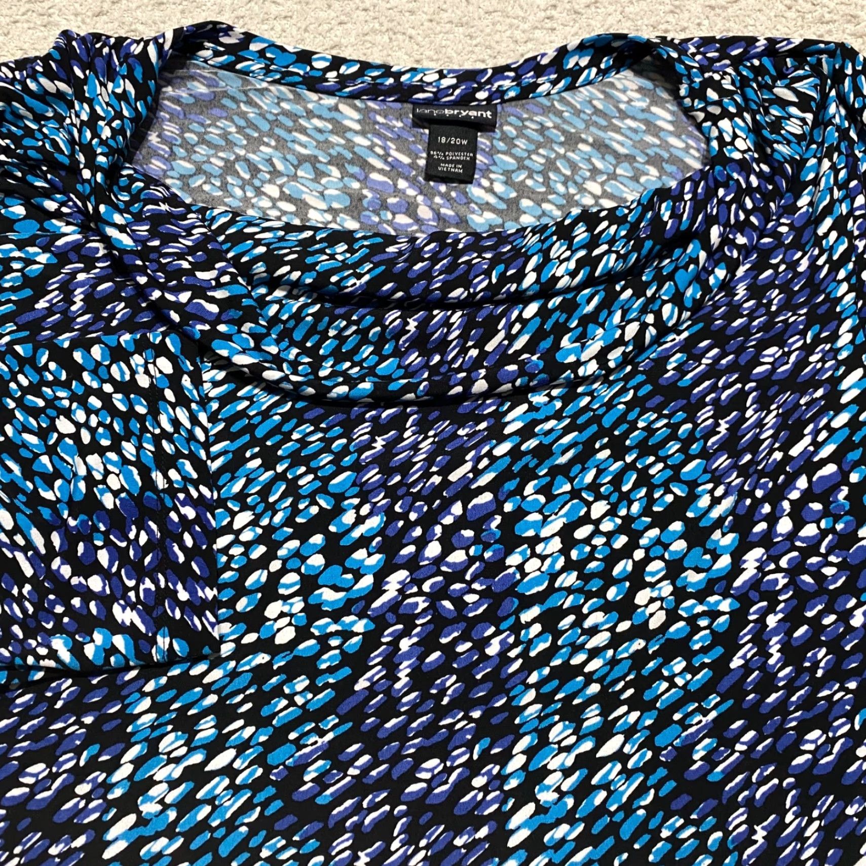 Vintage Lane Bryant Blouse Womens 20W Plus Blue Geometric 3/4 Sleeve Cowl Neck Size 3XL / US 20-22 - 4 Thumbnail