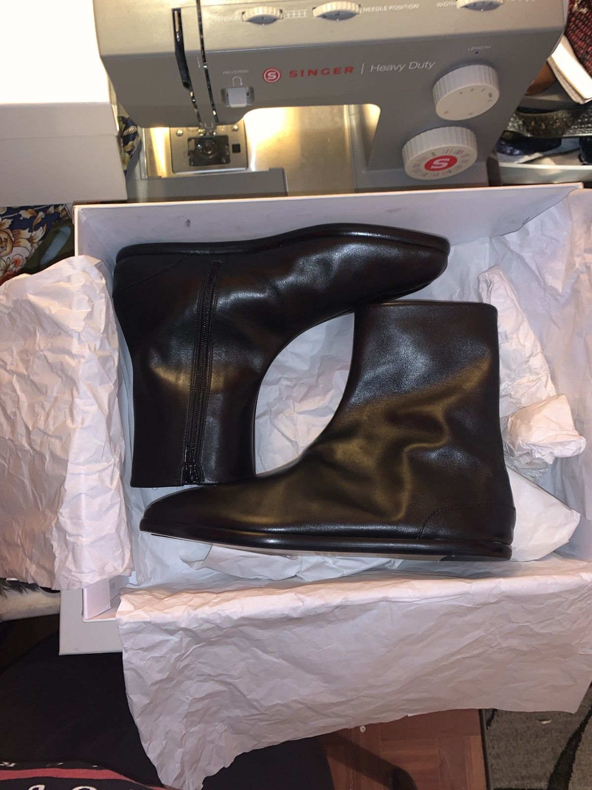 Maison Margiela Maison Margiela Black Leather Tabi Ankle Boots — Flat Sole Size US 8 / EU 41 - 1 Thumbnail