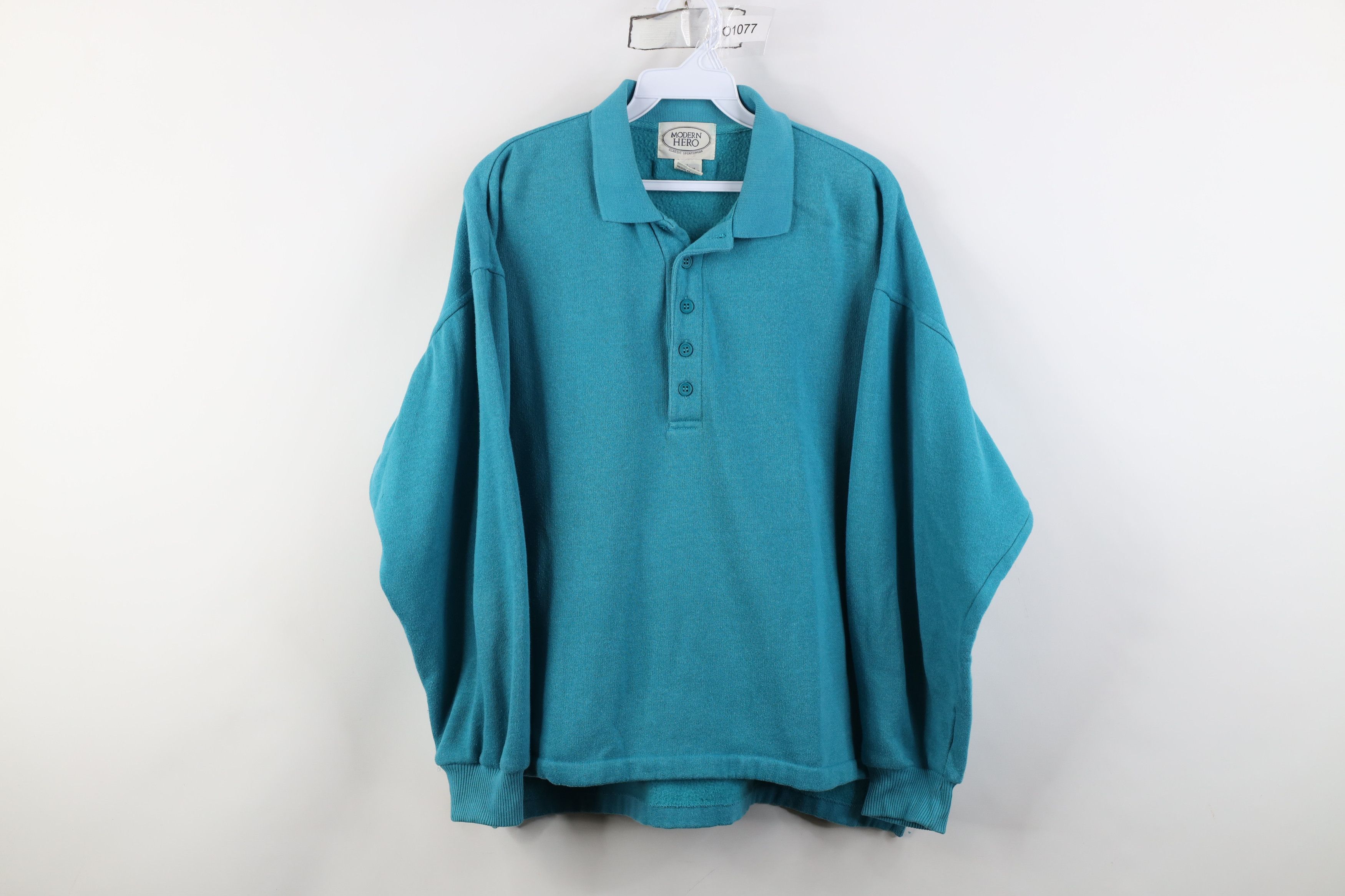 Vintage Vintage 90s Streetwear Blank Boxy Fit Collared Sweatshirt Size L / US 10 / IT 46 - 1 Thumbnail
