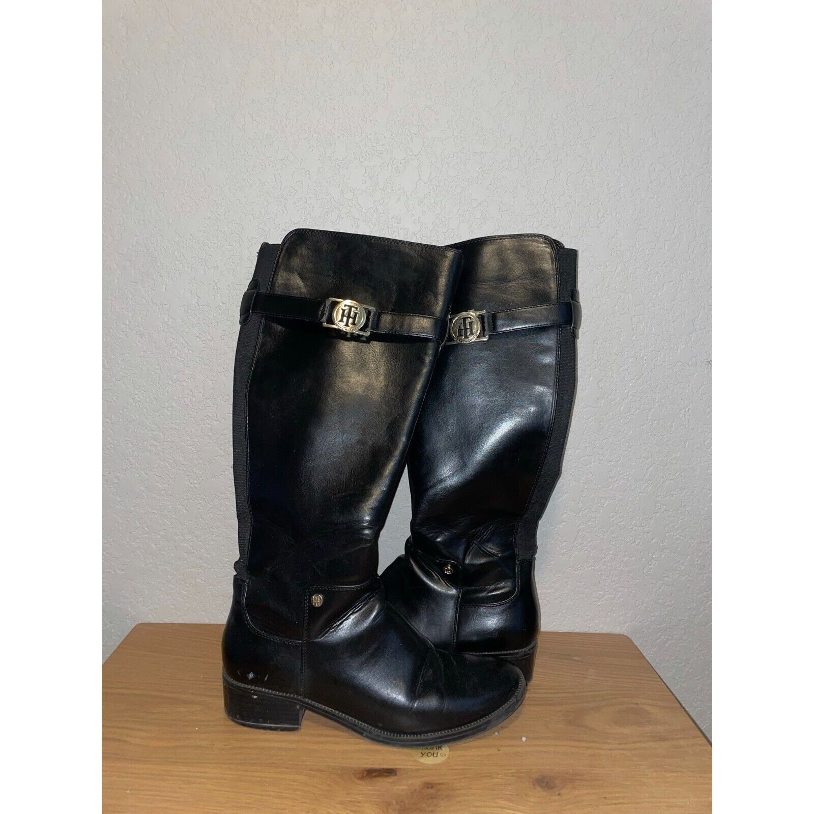 Tommy Hilfiger Womens Tommy Hilfiger Black Boots Faux Leather Tall Shoe 8.5 Size US 8.5 / IT 38.5 - 1 Thumbnail