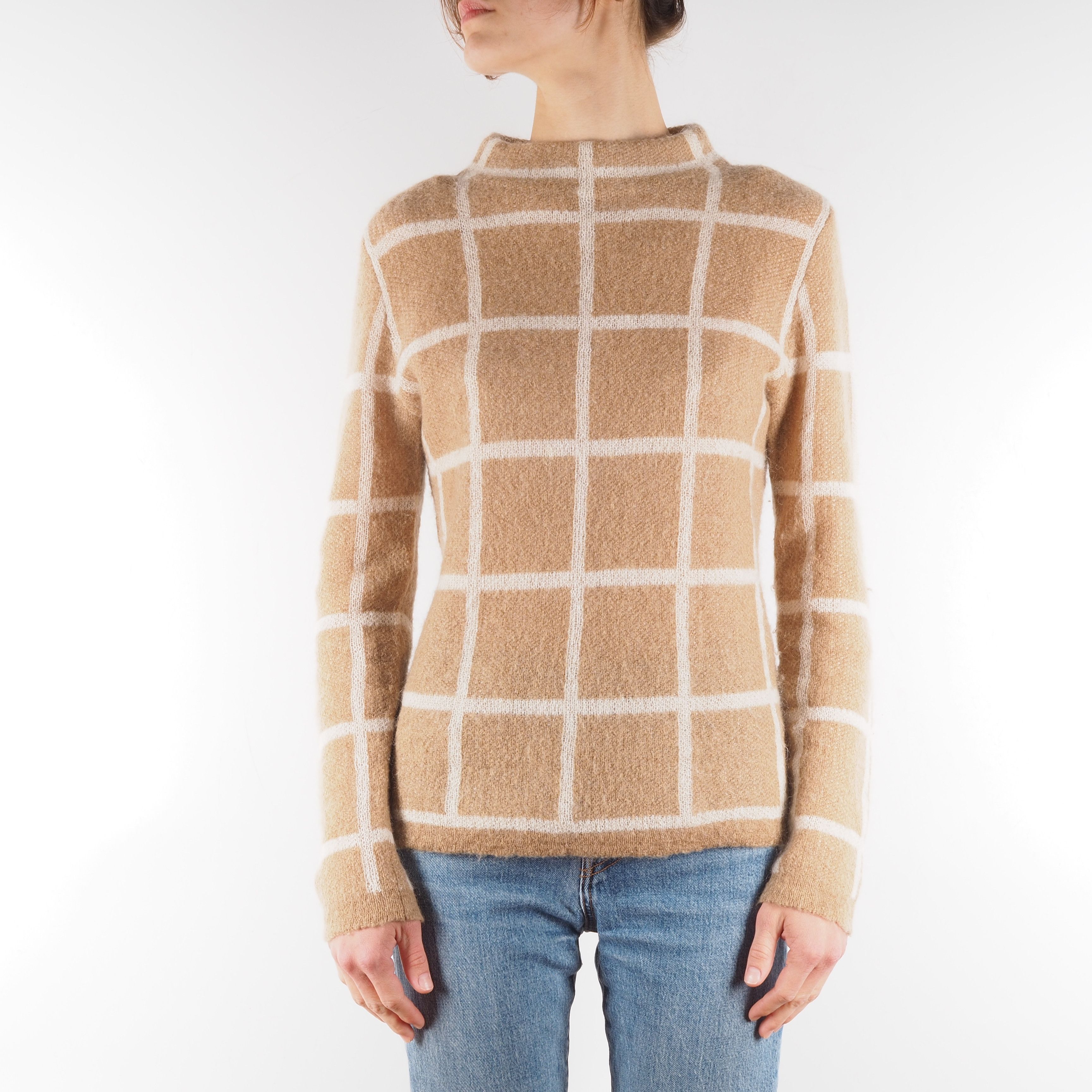 Purdey Purdey Women's Beige Plaid Mohair Knit Sweater Jumper Size S / US 4 / IT 40 - 1 Thumbnail