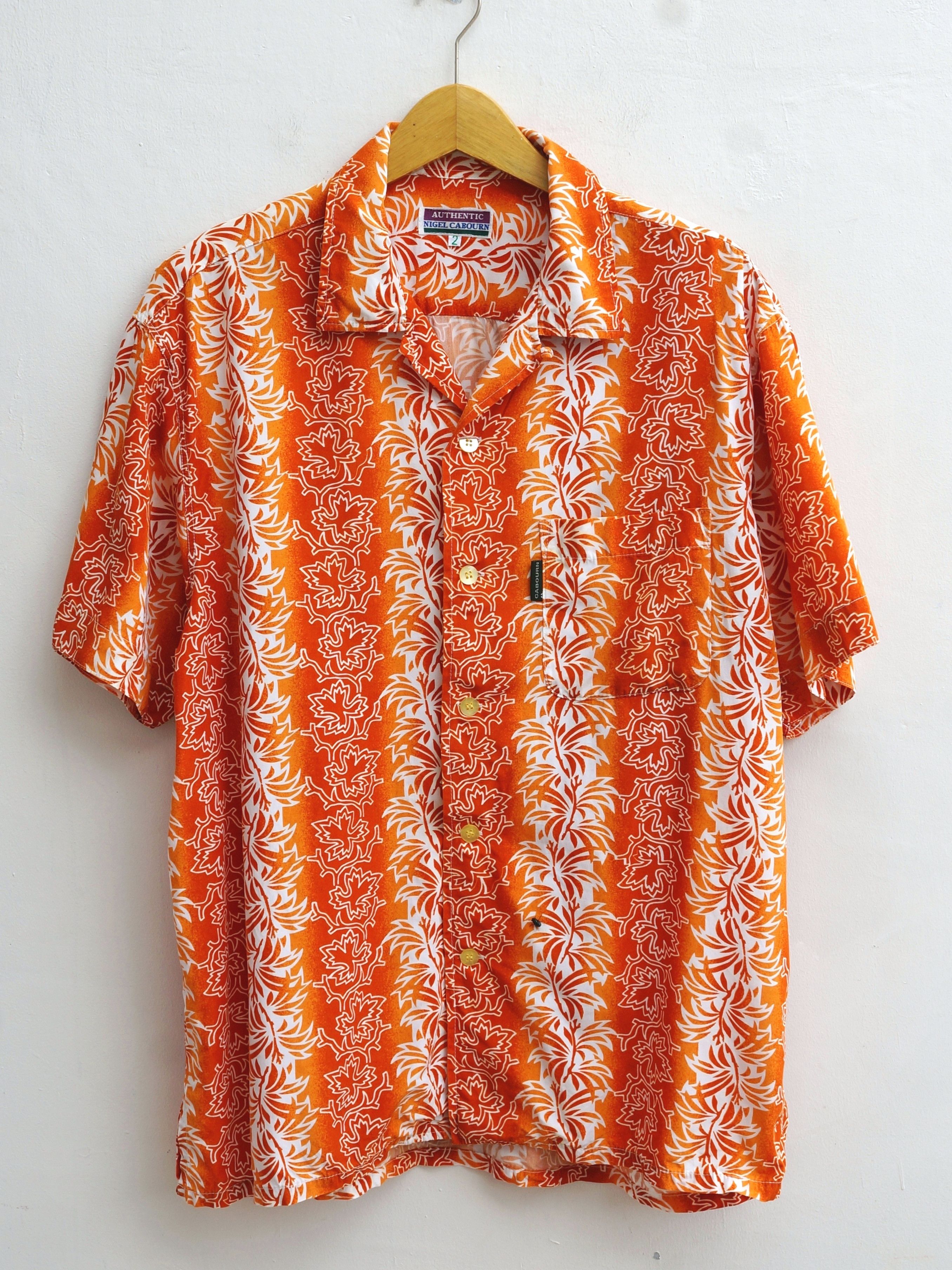 image of Vintage Nigel Cabourn Hawaiian Shirt in Orange, Men's (Size Medium)