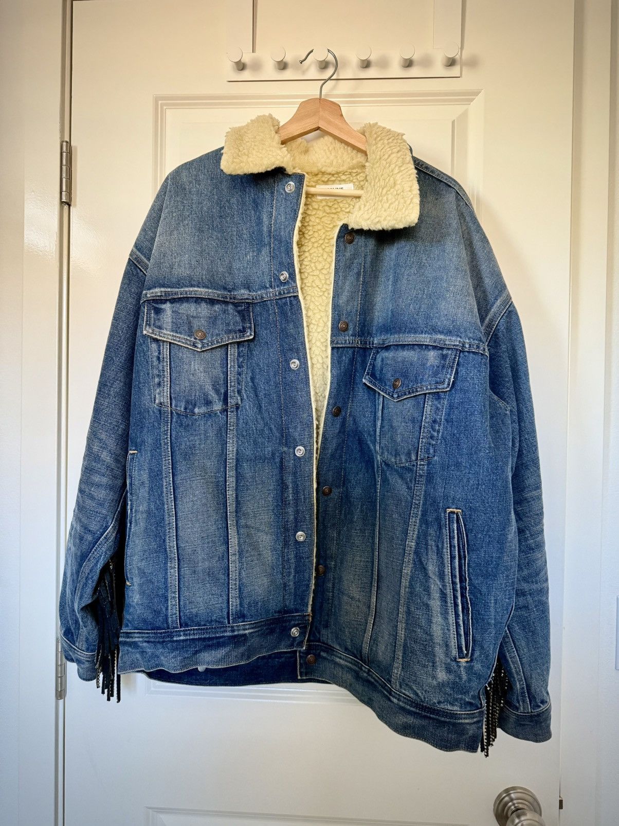 Celine Celine Shearling Lined Denim Jacket with Rhinestoned Fringes Size US M / EU 48-50 / 2 - 1 Thumbnail