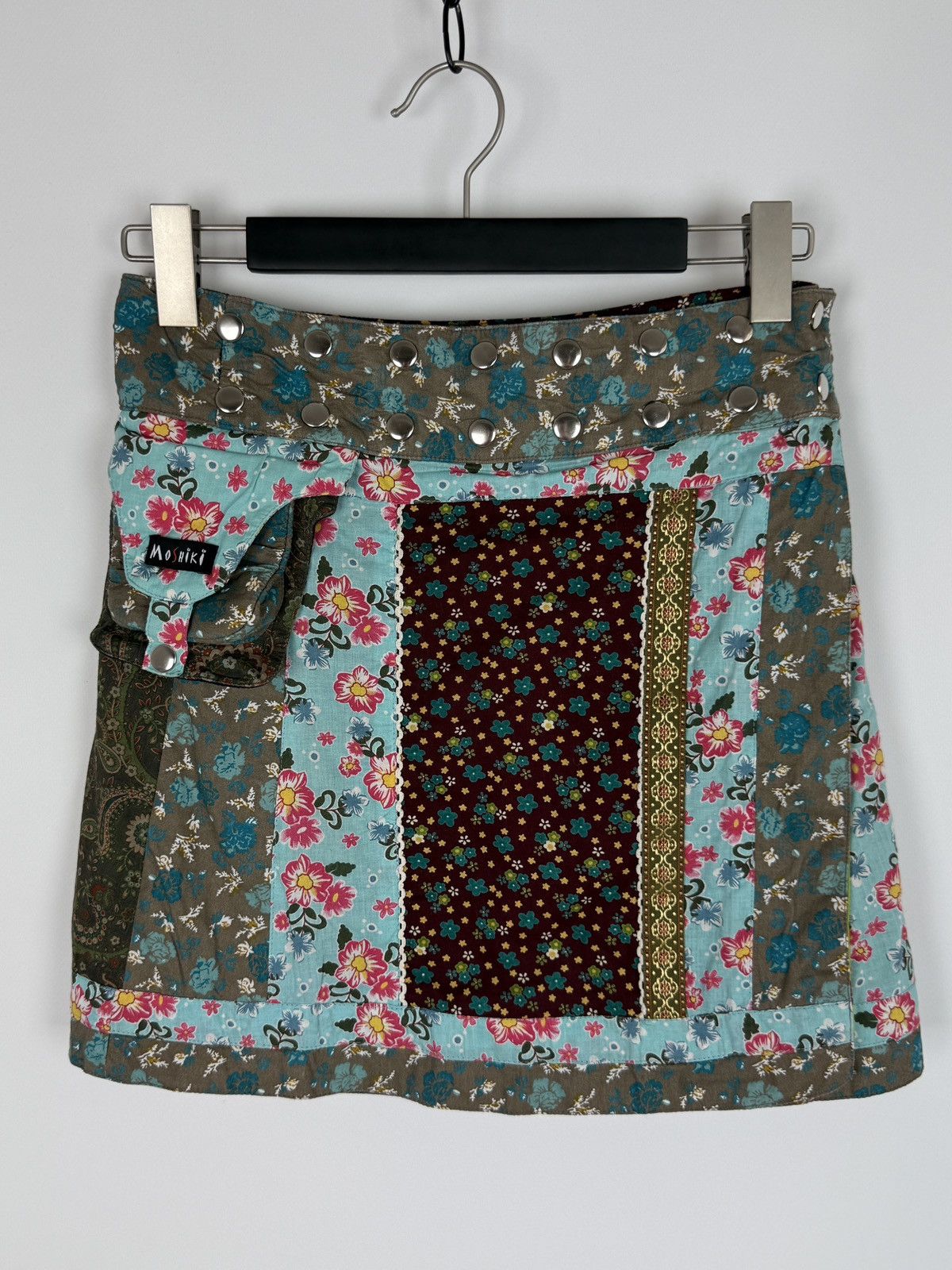 Vintage Y2K Vintage Moshiki & Nijens Patchwork Reversible Mini Skirt Size 28" / US 6 / IT 42 - 1 Thumbnail