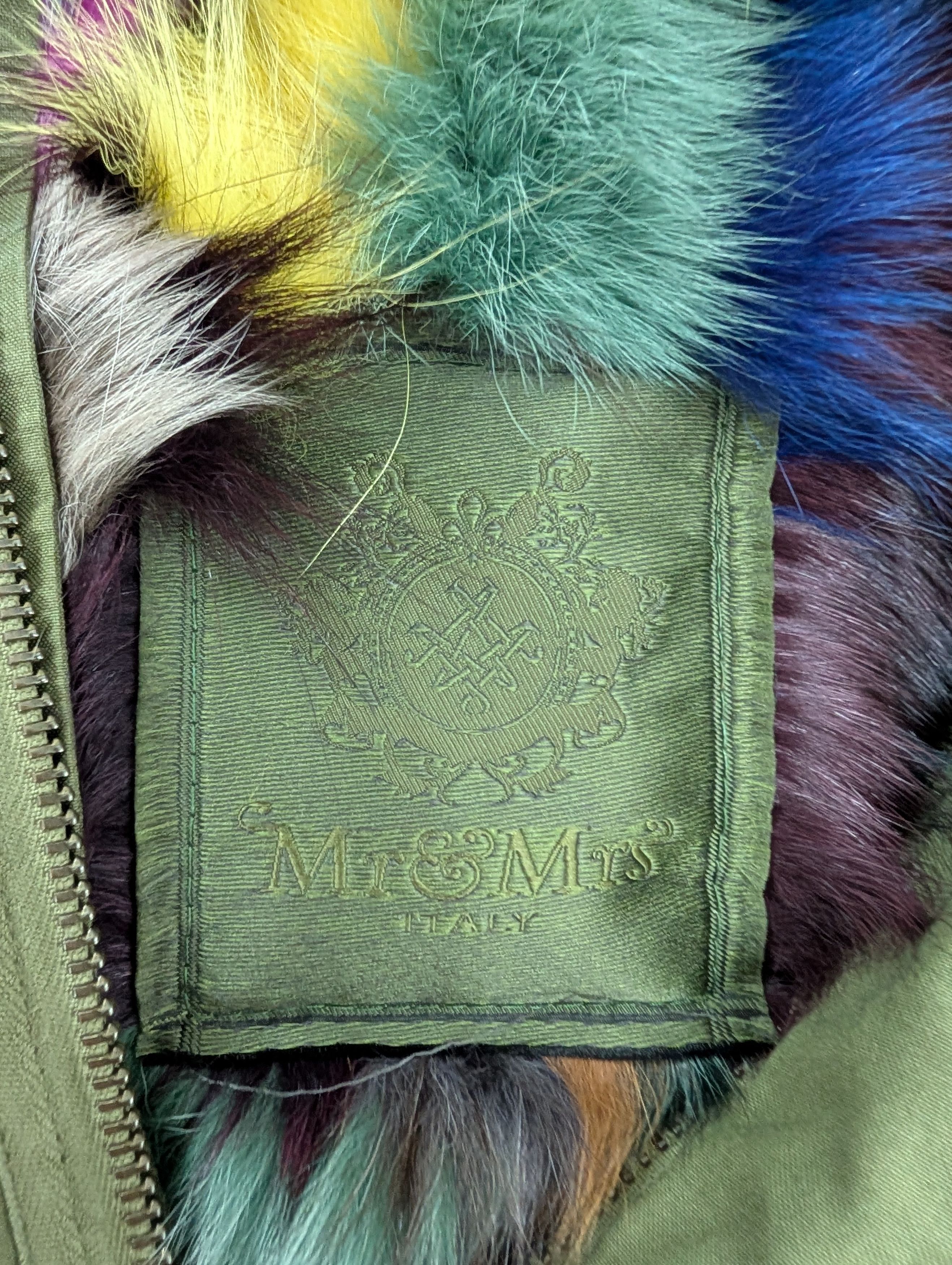 MR & MRS ITALY Green Hooded Parka With Multi-Color Full Fur Lining Size XS / US 0-2 / IT 36-38 - 7 Thumbnail