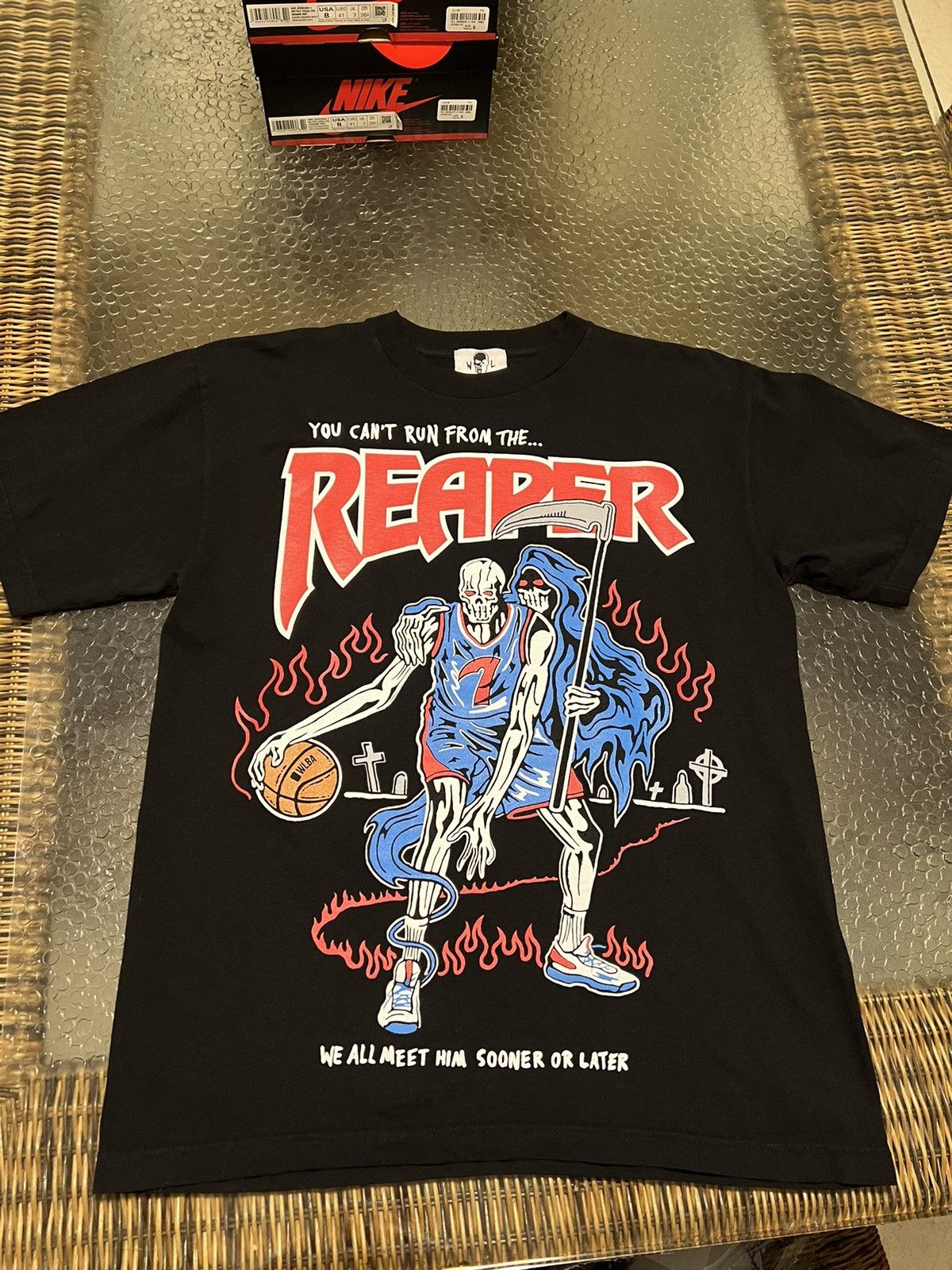 image of Warren Lotas Slim Reaper Kevin Durant T-Shirt Brooklyn Nets in Black, Men's (Size Medium)