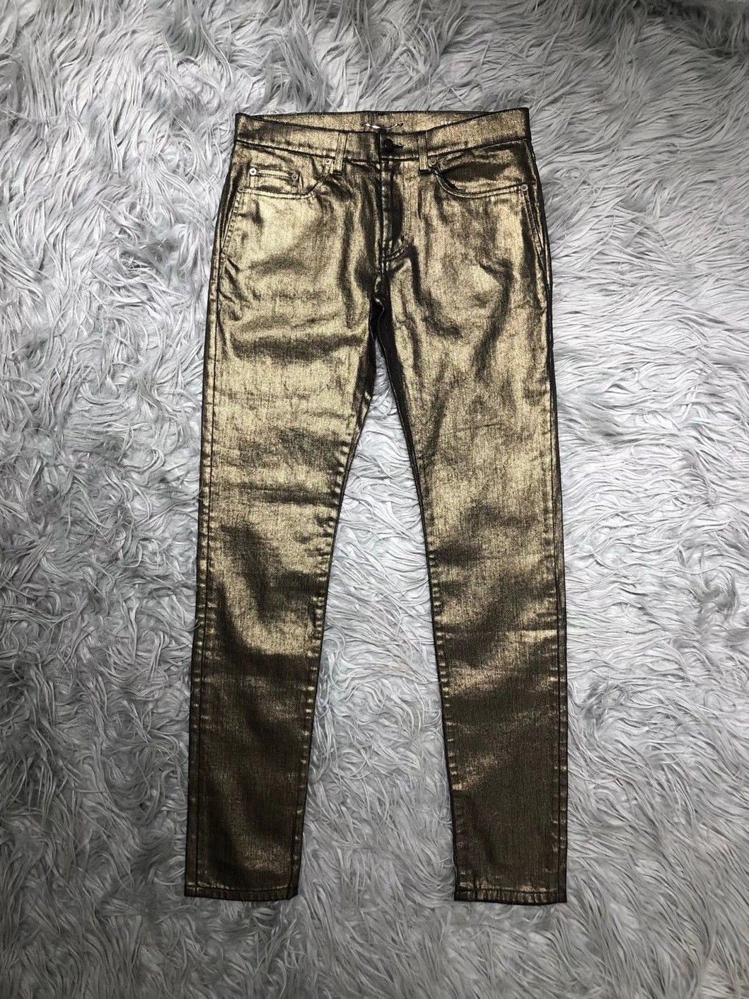 Saint Laurent Paris Saint Laurent Gold Metallic Denim Jeans Size 33 Size US 33 - 1 Thumbnail