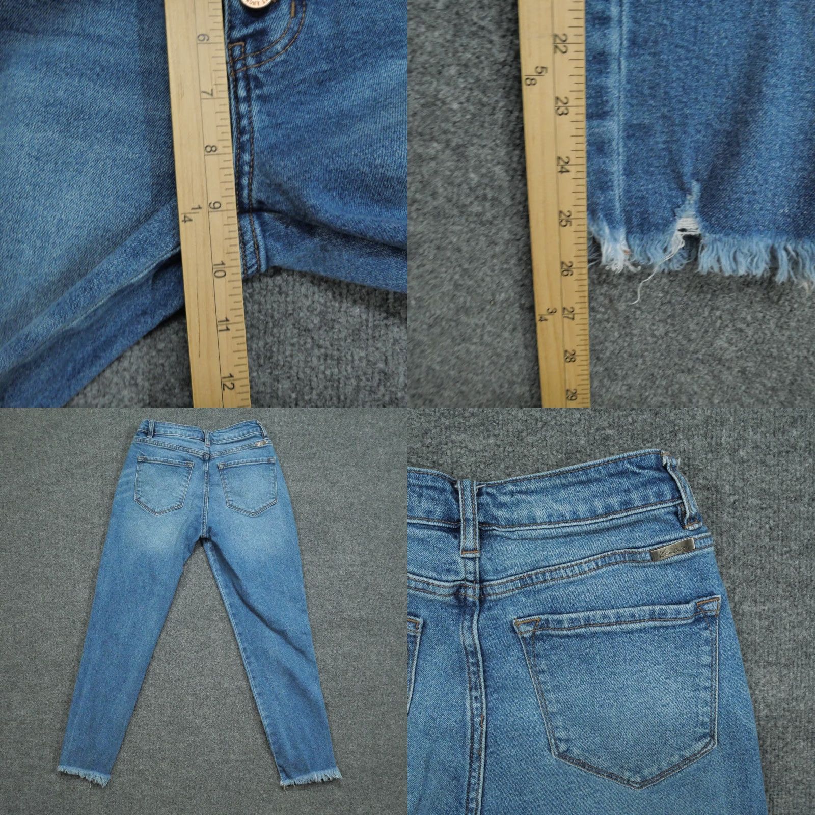 Vintage Kancan Jeans Womens 3 25 Blue Pants Raw Hem Cut Off Button Fly Stretch 26x26 Size 26" / US 2 / IT 38 - 9 Thumbnail