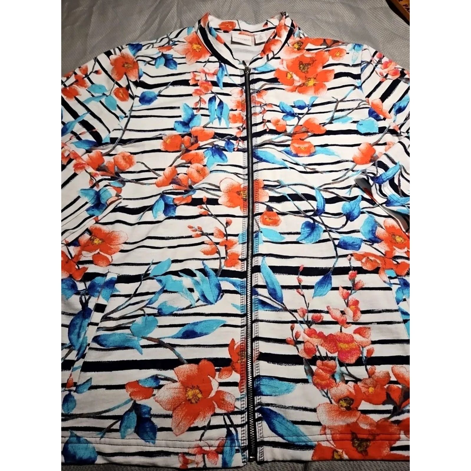 Vintage Chicos Women Jacket XL Size 3 Floral Allover Print Sequined Full Zip Lightweight Size 26" / US 2 / IT 38 - 4 Thumbnail