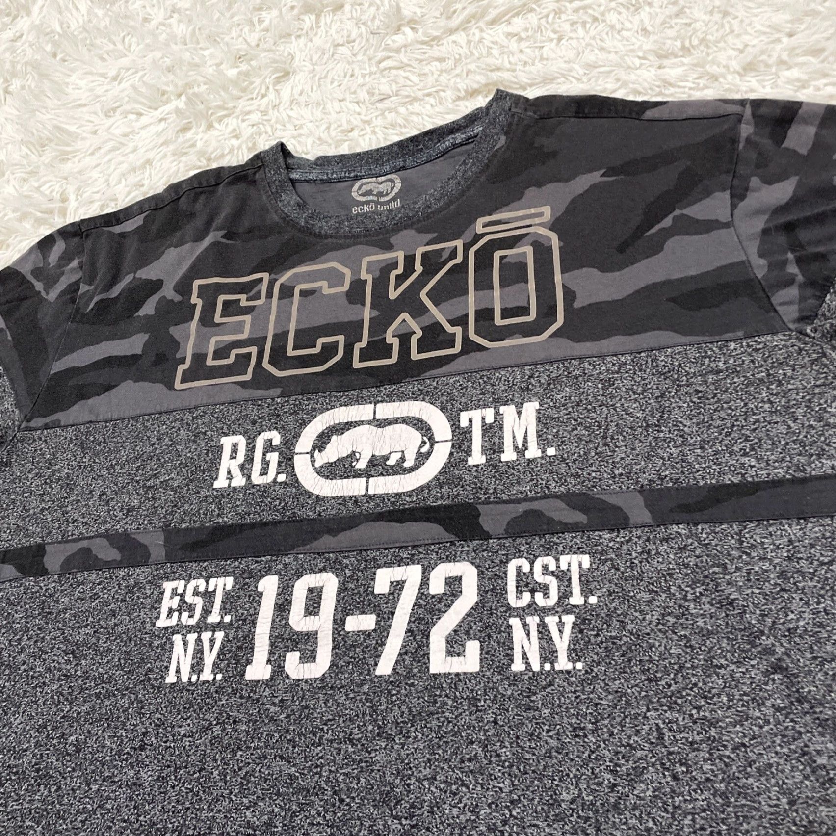 Ecko Unltd. MARC ECKO Unltd. Shirt Men 2XL Gray Camo Y2k Cut & Sew Graphic Spellout Tee Size US XXL / EU 58 / 5 - 4 Thumbnail