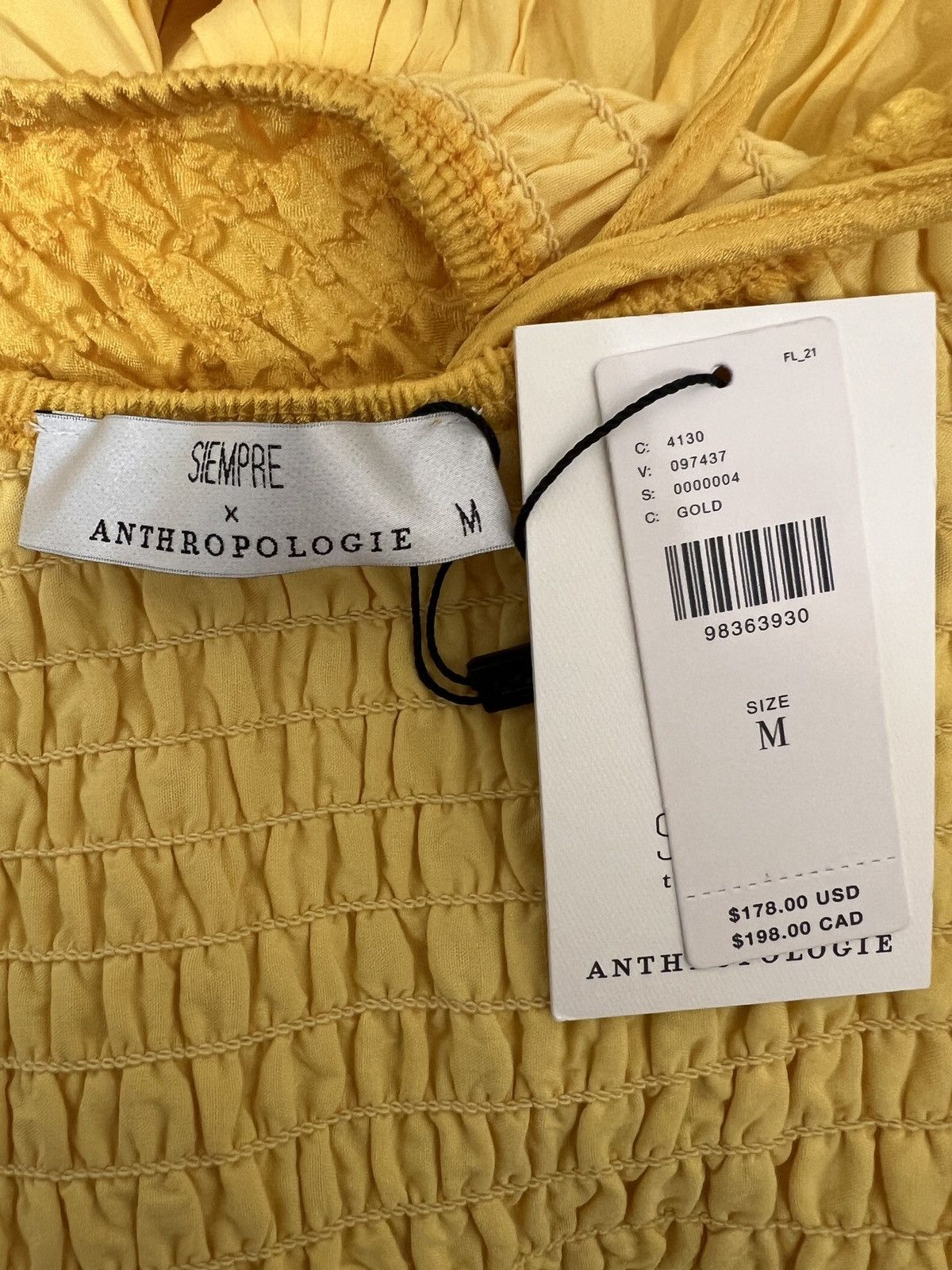 Anthropologie Anthropologie Yellow Smocked Mini Bubble Dress size M Size M / US 6-8 / IT 42-44 - 7 Thumbnail