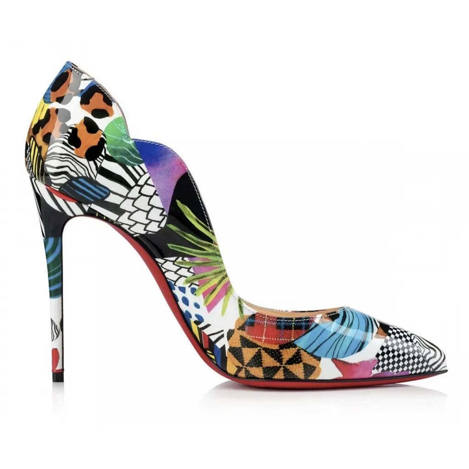 Christian Louboutin Hot Chick 100 Patent Sapeur Black Multicolor Heel Pump 37.5 Size US 7.5 / IT 37.5 - 8 Thumbnail
