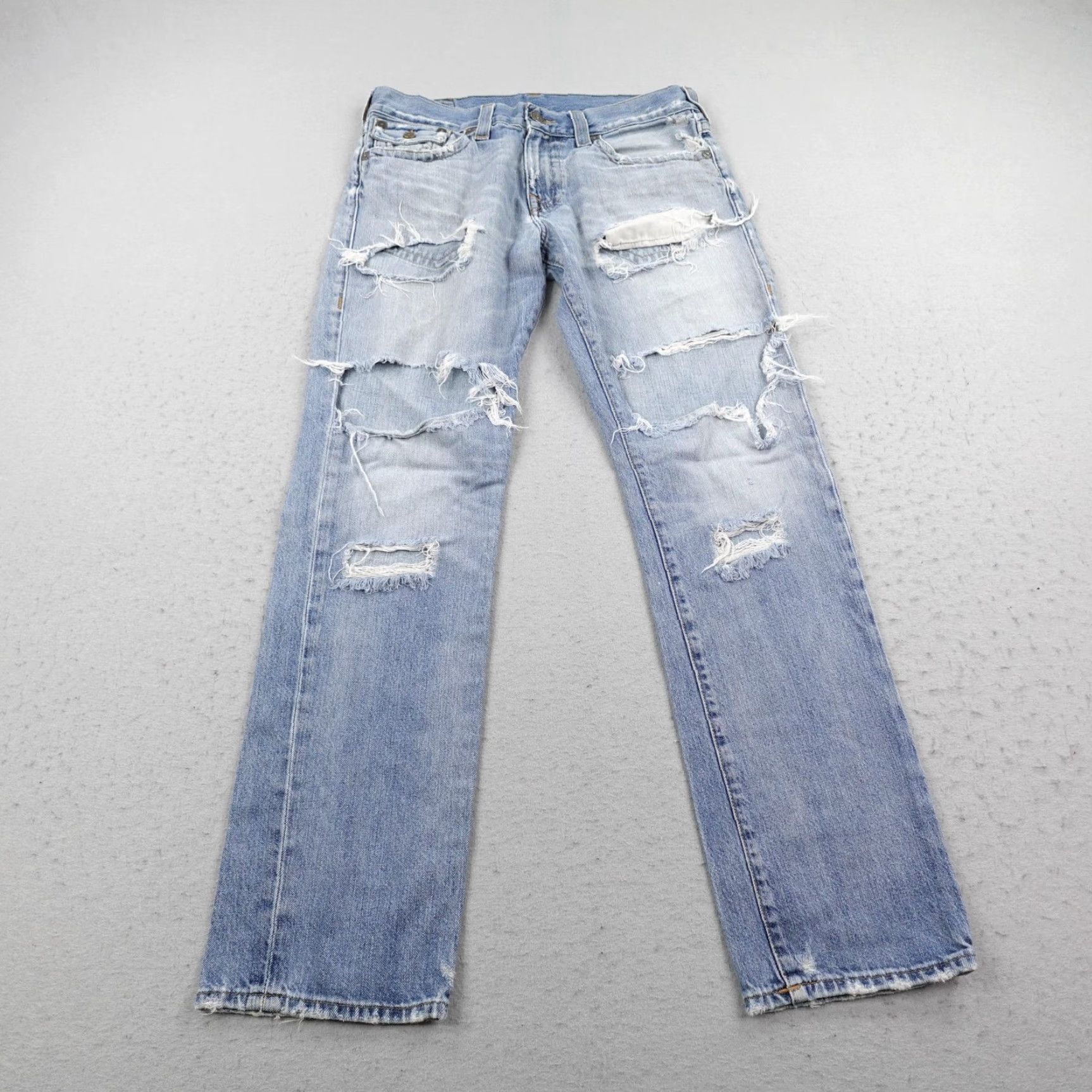 True Religion True Religion Jeans Mens 33 Blue Denim Geno Relaxed Slim Straight Distressed Size US 33 - 2 Thumbnail