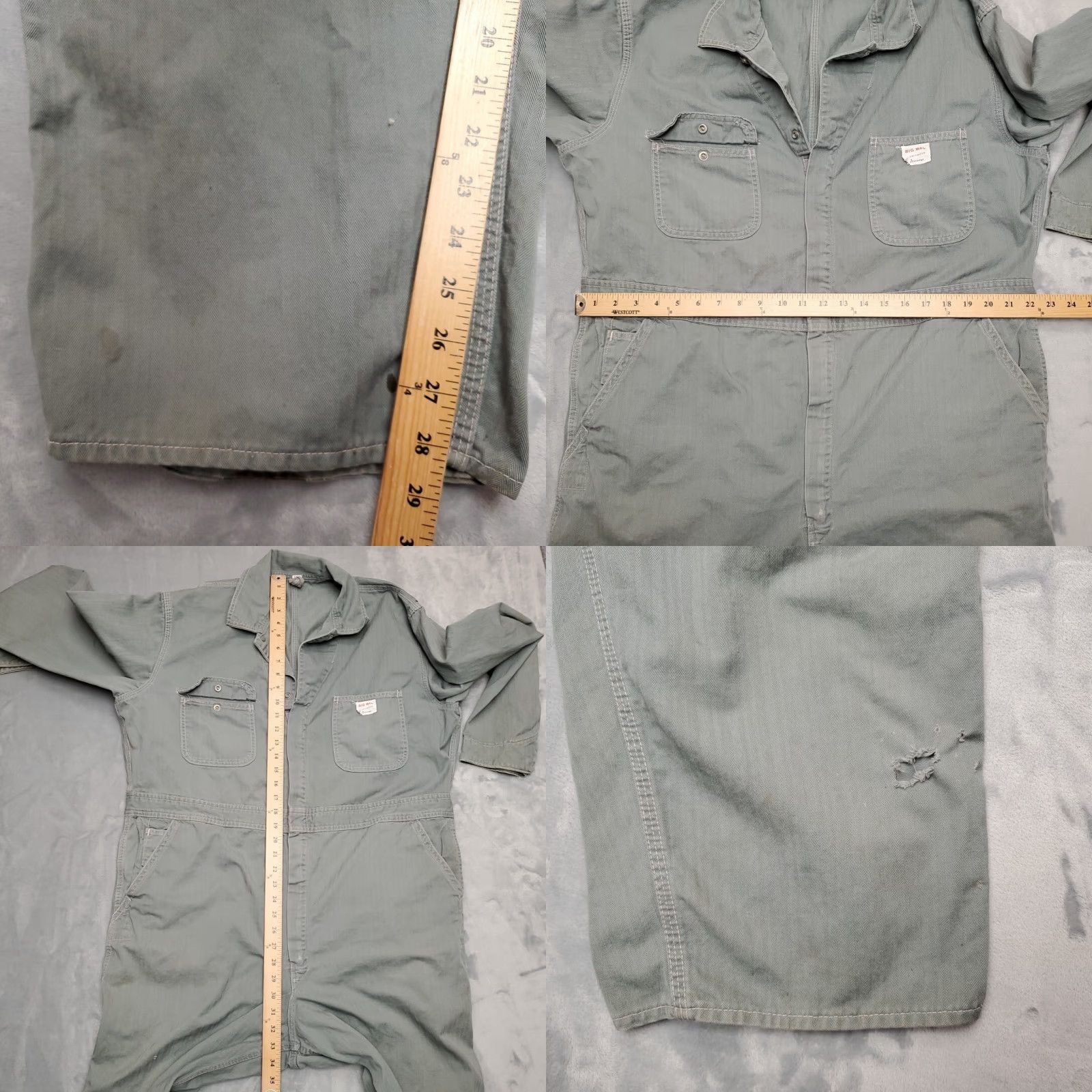 Vintage VINTAGE Big MacCoveralls Mens 46 R Gray Green Herringbone Utility Work Mechanic Shirt Size ONE SIZE - 10 Thumbnail