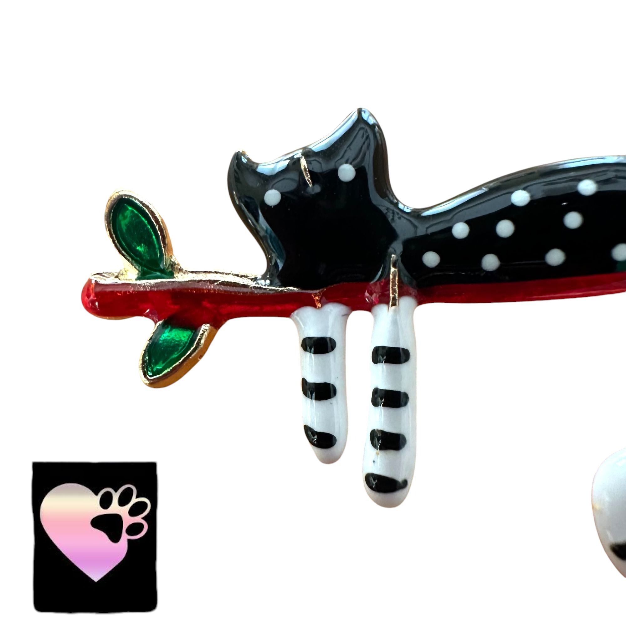 Handmade Folk Art Spotted Cat on Branch Pin Brooch Whimsical New Kitt Size ONE SIZE - 2 Thumbnail