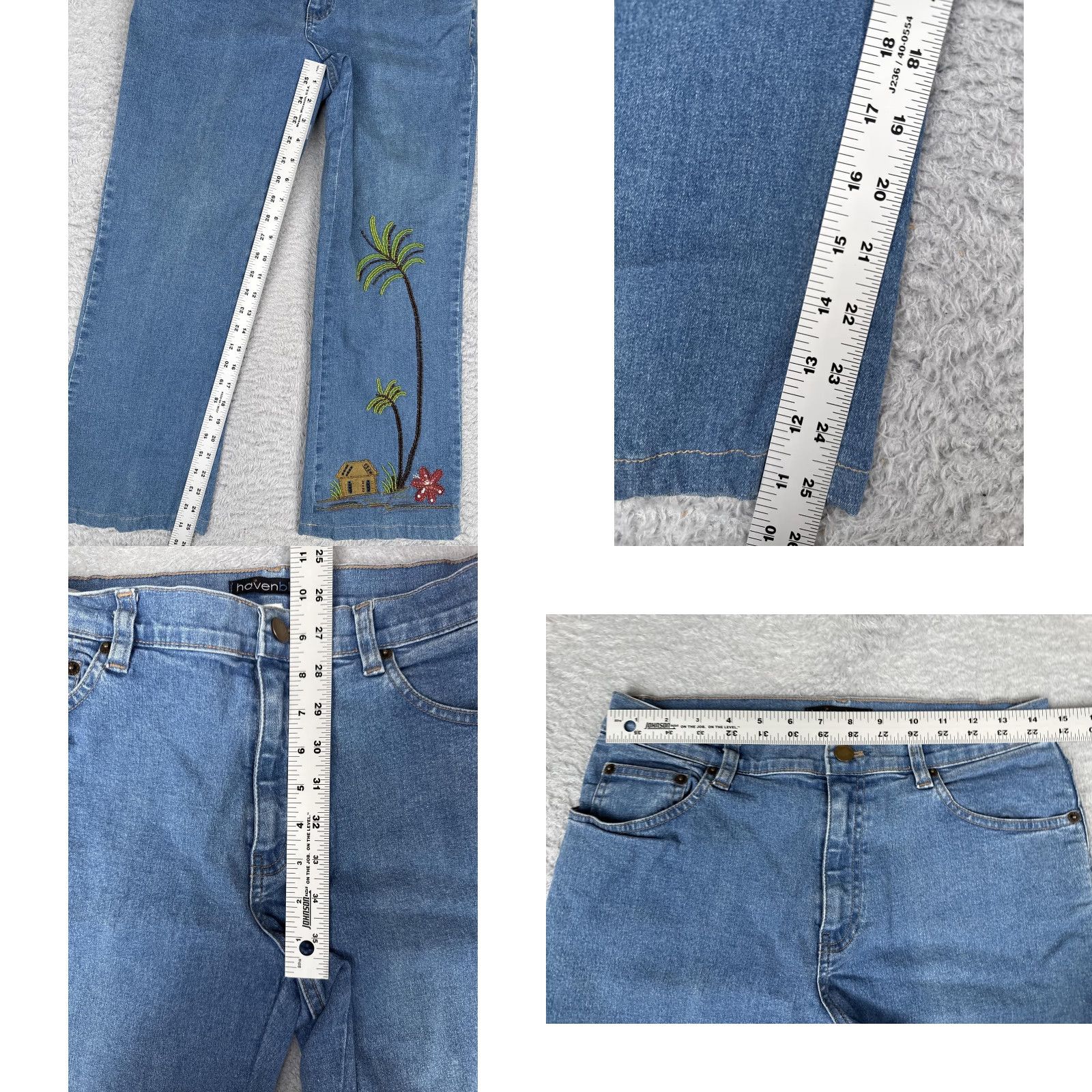 Vintage Havenbleu Jeans Womens 10 Straight Mid Rise Blue Floral Beaded Embroidered Sequin 5-Pocket Denim Cotton Blend 30x26 Size 32" / US 10 / IT 46 - 8 Thumbnail