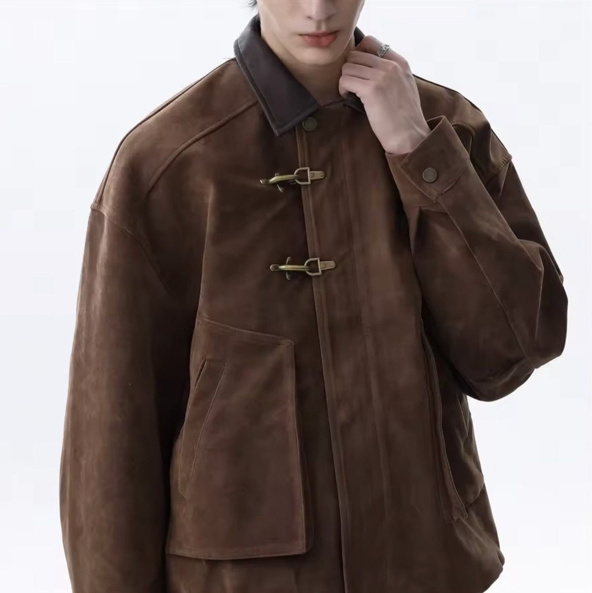 Japanese Brand Toggle Button Collar Pu Leather Jacket Size US XXL / EU 58 / 5 - 7 Thumbnail