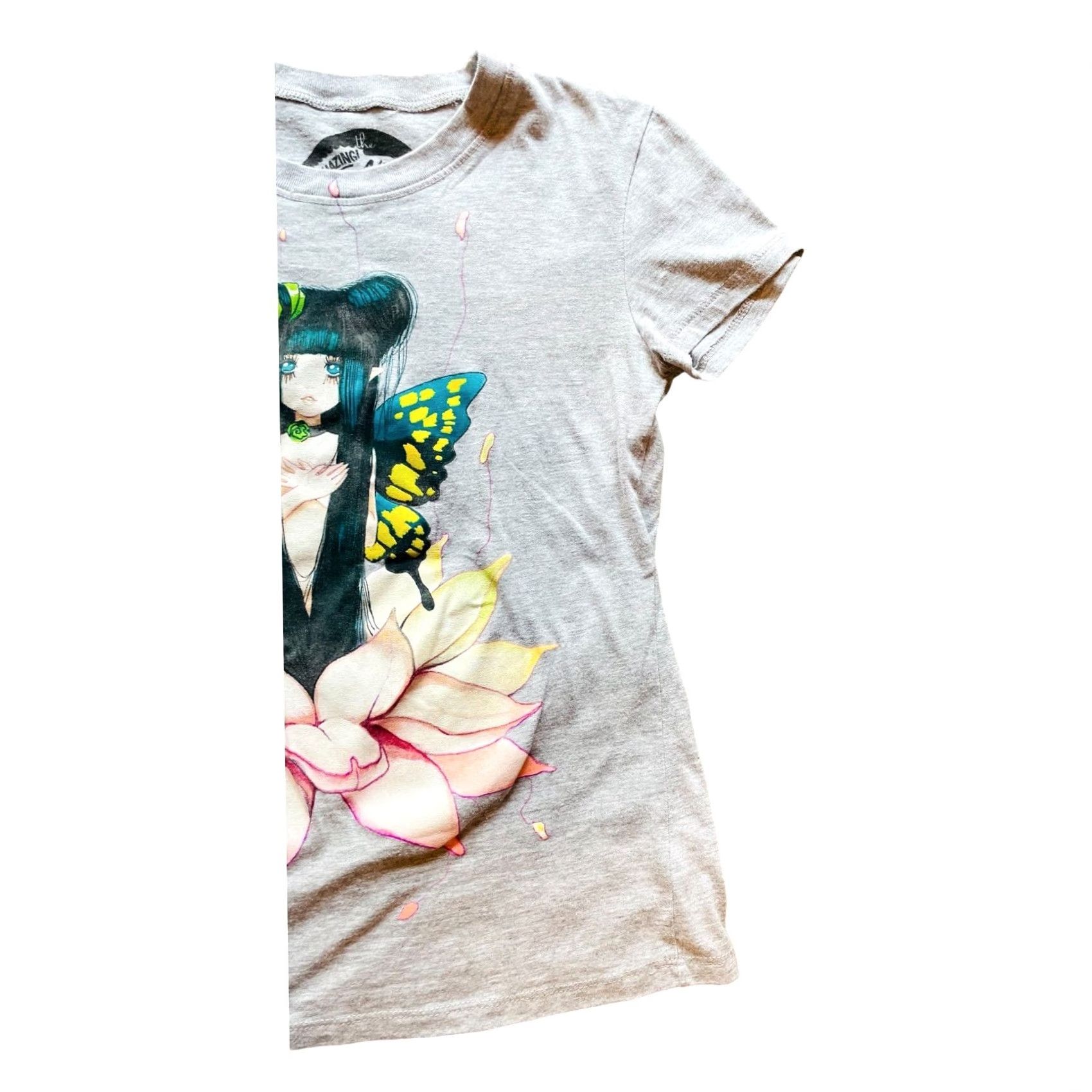 Vintage SZ Women’s Gray Anime Fairy Short Sleeve T-Shirt Sz Small Y2K Tee Pullover Shirt Size S Crew Neck Cotton Blend Embroidered Size S / US 4 / IT 40 - 3 Thumbnail