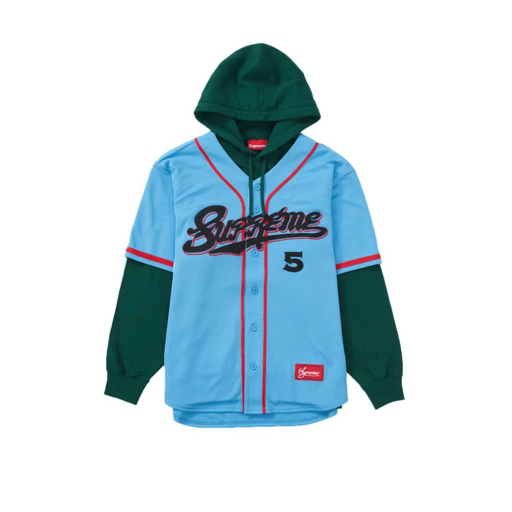 Supreme Baseball Jersey Hooded Sweatshirt Light Blue | Grailed
