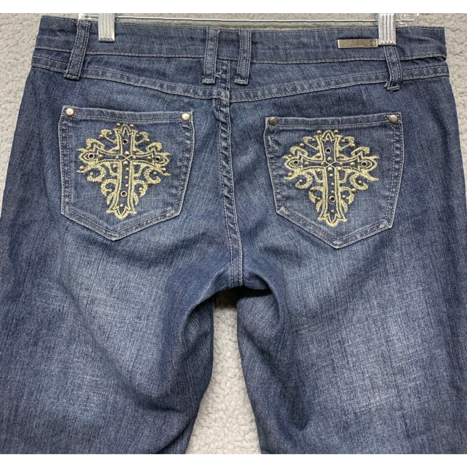 Vintage ZD Blue Jeans Womens Size 9 Low Rise 33W x 31.5L Dark Wash Rivets Embellished 5-Pocket Design Womens Jeans Slim Regular Size 30" / US 8 / IT 44 - 5 Thumbnail