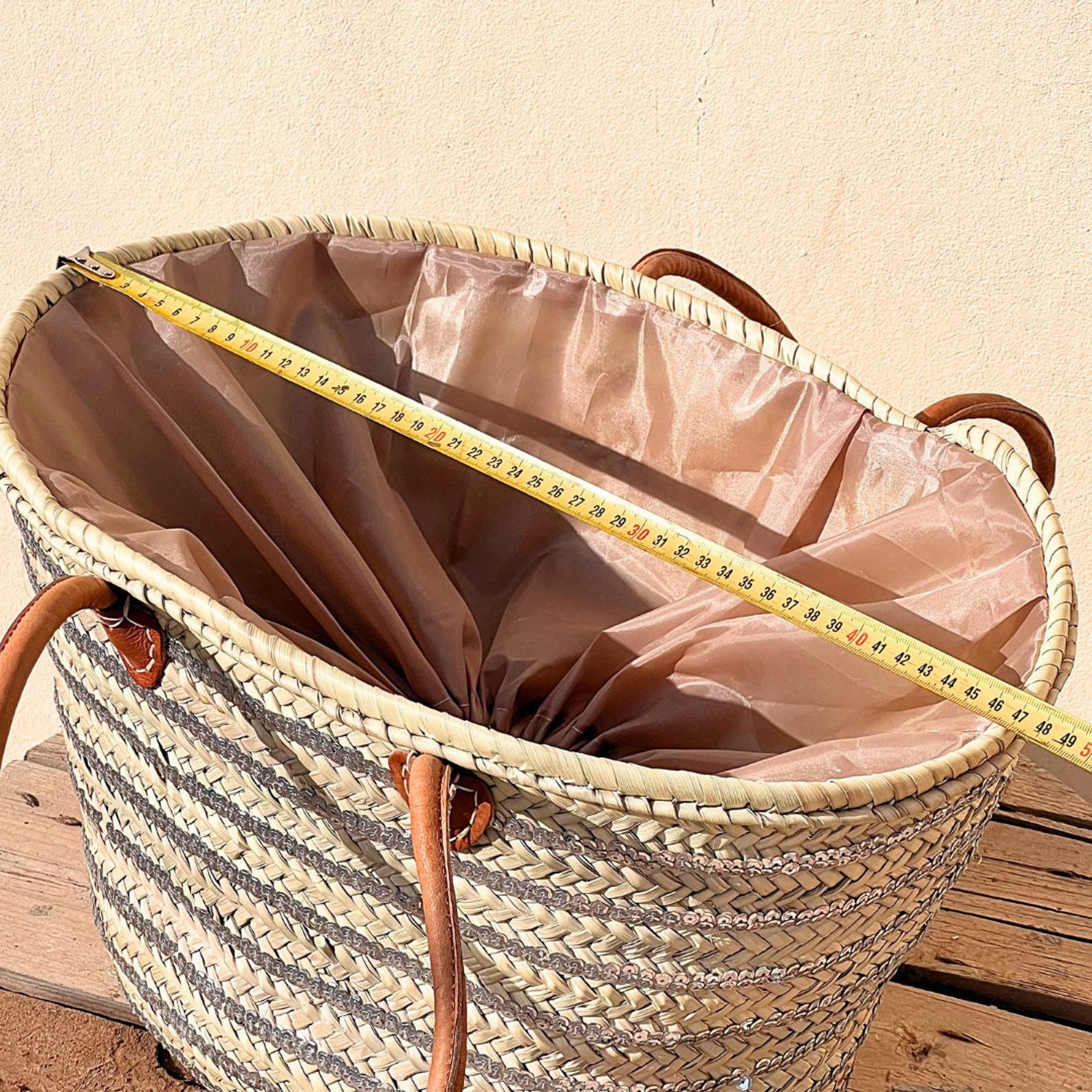 Handmade Handmade Moroccan Woven Straw Tote Bag with Leather Handles Size ONE SIZE - 6 Thumbnail