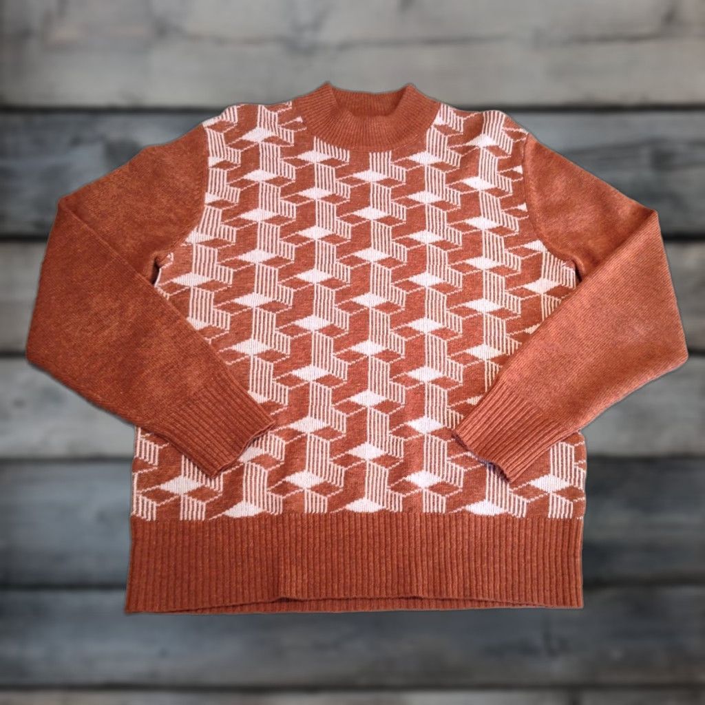 Levi's VINTAGE Levi's Wool Geometric Mens Mock Neck Sweater Regular Medium Orange Casual Winter Fall Spring Size US M / EU 48-50 / 2 - 1 Thumbnail