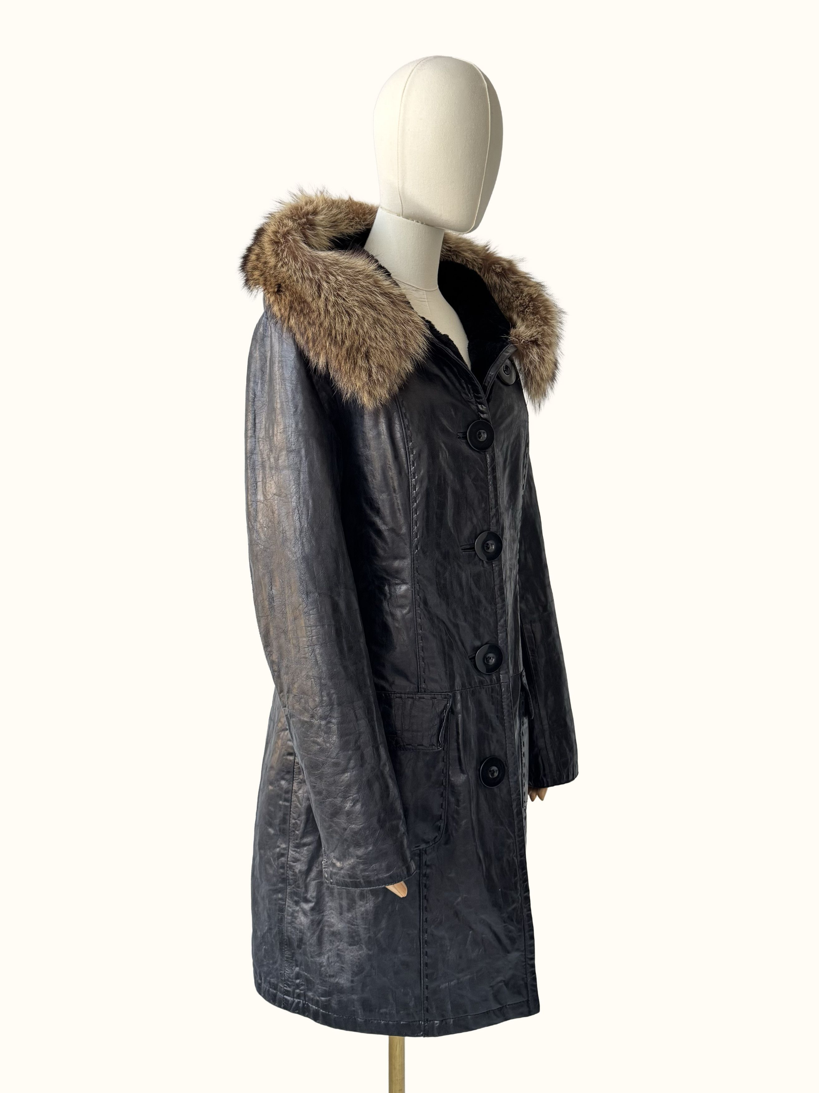 Vintage Vintage Real Sheepskin Hooded Coat (B550) Size L / US 10 / IT 46 - 3 Thumbnail