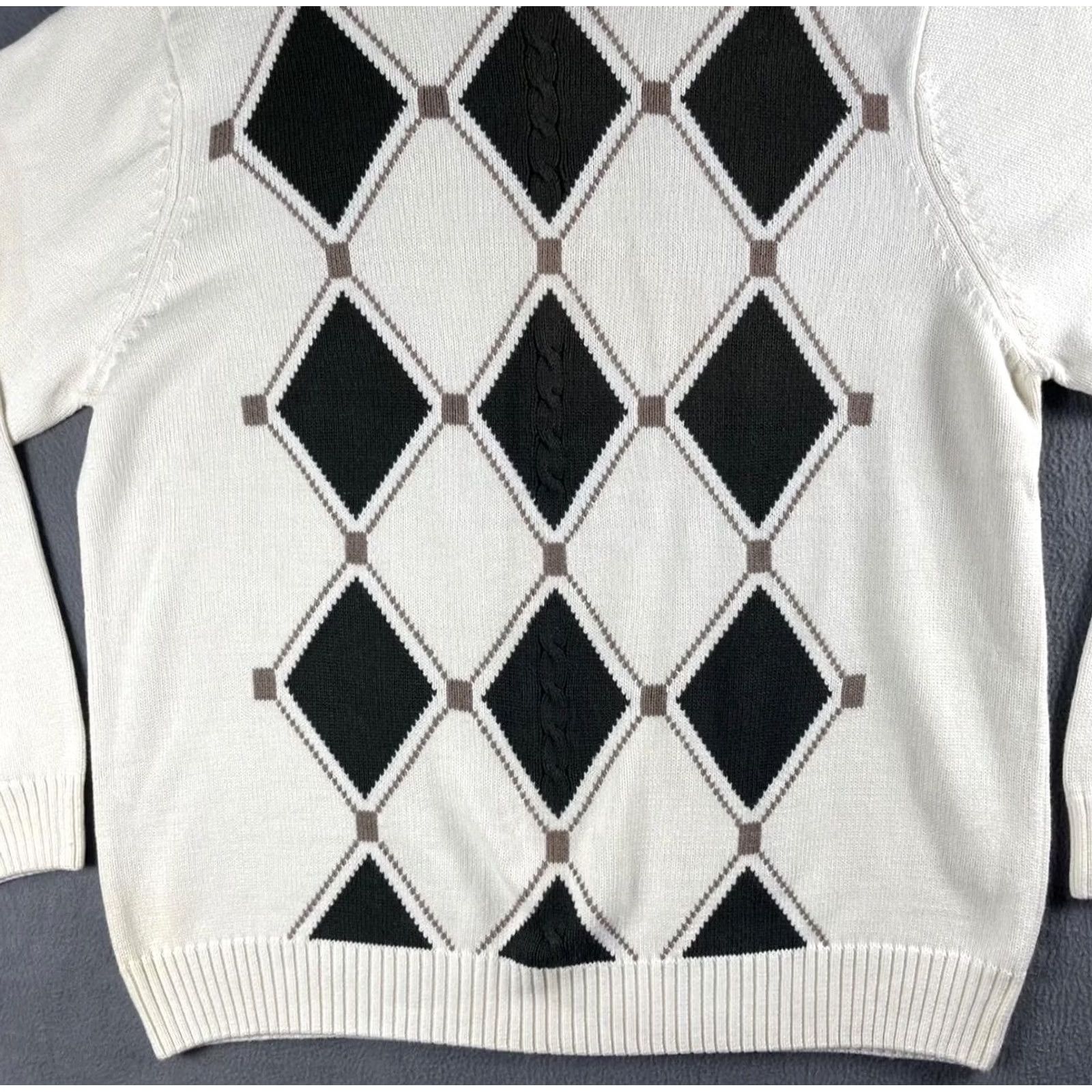 Dockers Dockers Mens Big & Tall Argyle Cable Knit Pullover - White Sweater Size US XXL / EU 58 / 5 - 6 Thumbnail