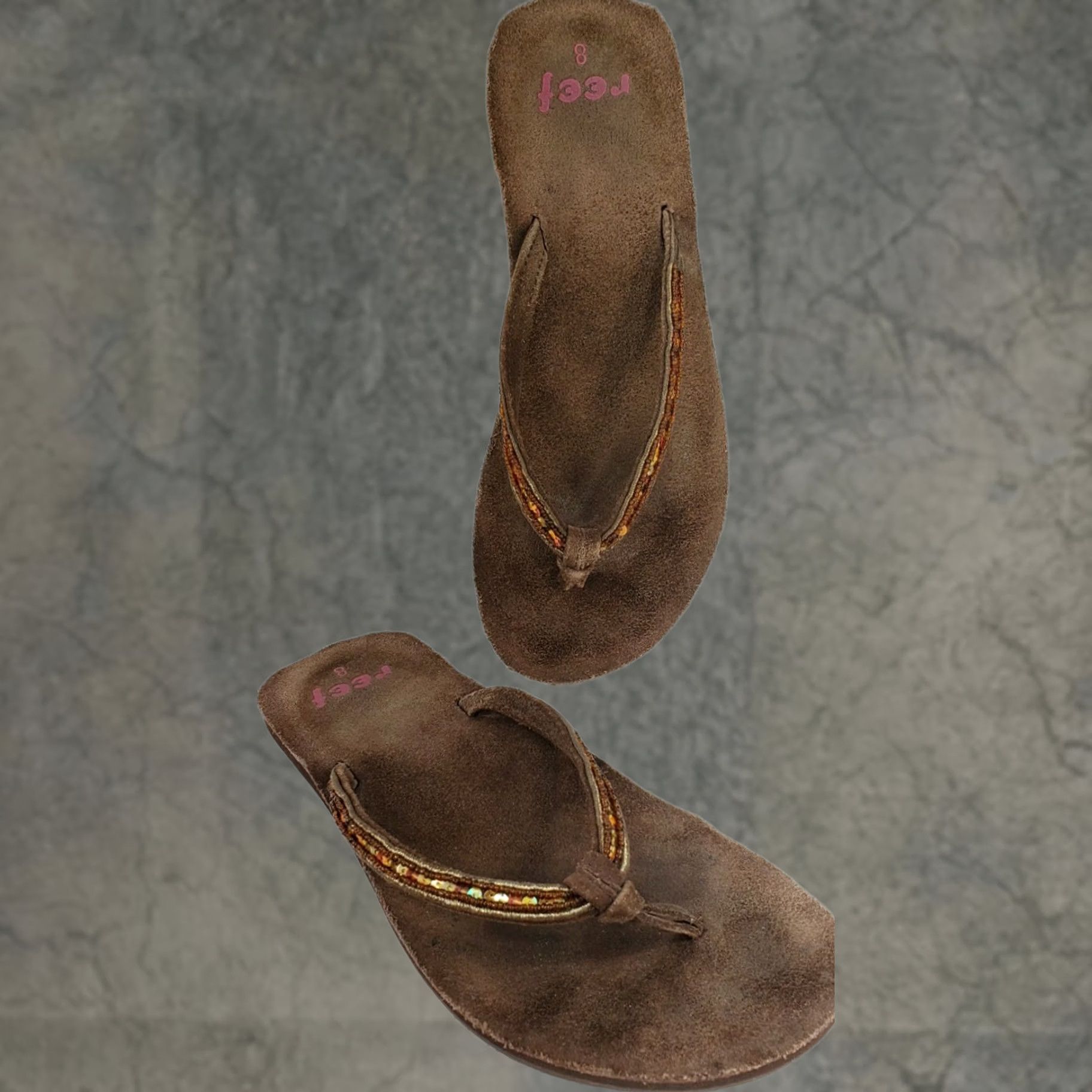 REEF Reef Women's Brown Sparkles Flip Flops Slip On Bling Suede Insoles Sandals Glitter Adult 8M Size US 8 / IT 38 - 1 Thumbnail