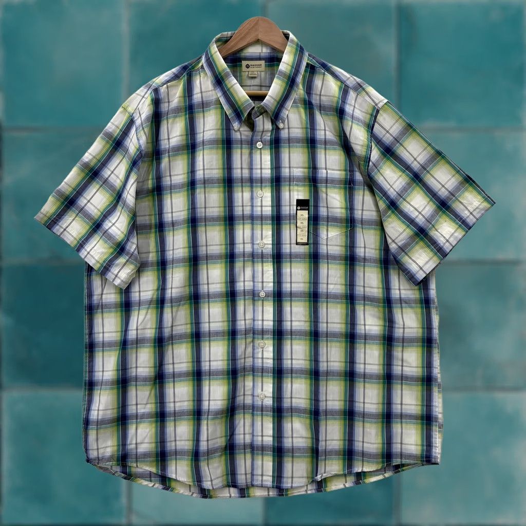 Haggar Haggar Mens 2XL Blue Plaid Short Sleeve Button Down Casual Easy Care Shirt NWT Size US XXL / EU 58 / 5 - 1 Thumbnail