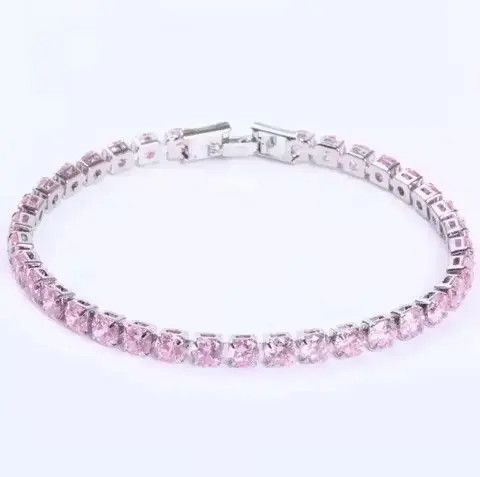 Sterling Silver 4mm Tennis Chain Sterling Silver Pink Bracelet Size ONE SIZE - 3 Thumbnail