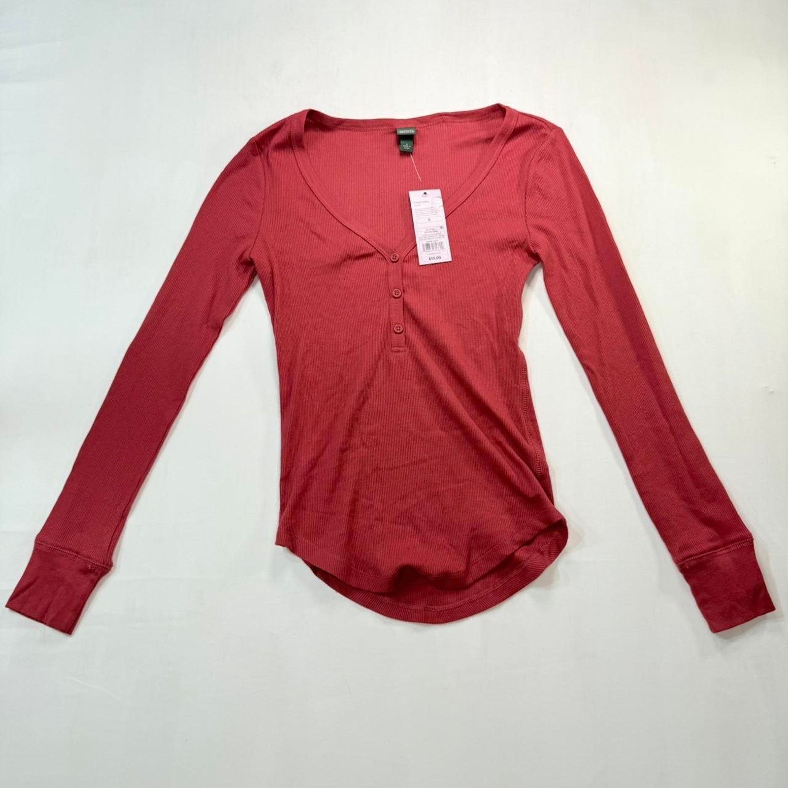 & Other Stories NWT Trendy Red long sleeve Henley Y2K shirt Sz S Size S / US 4 / IT 40 - 1 Thumbnail
