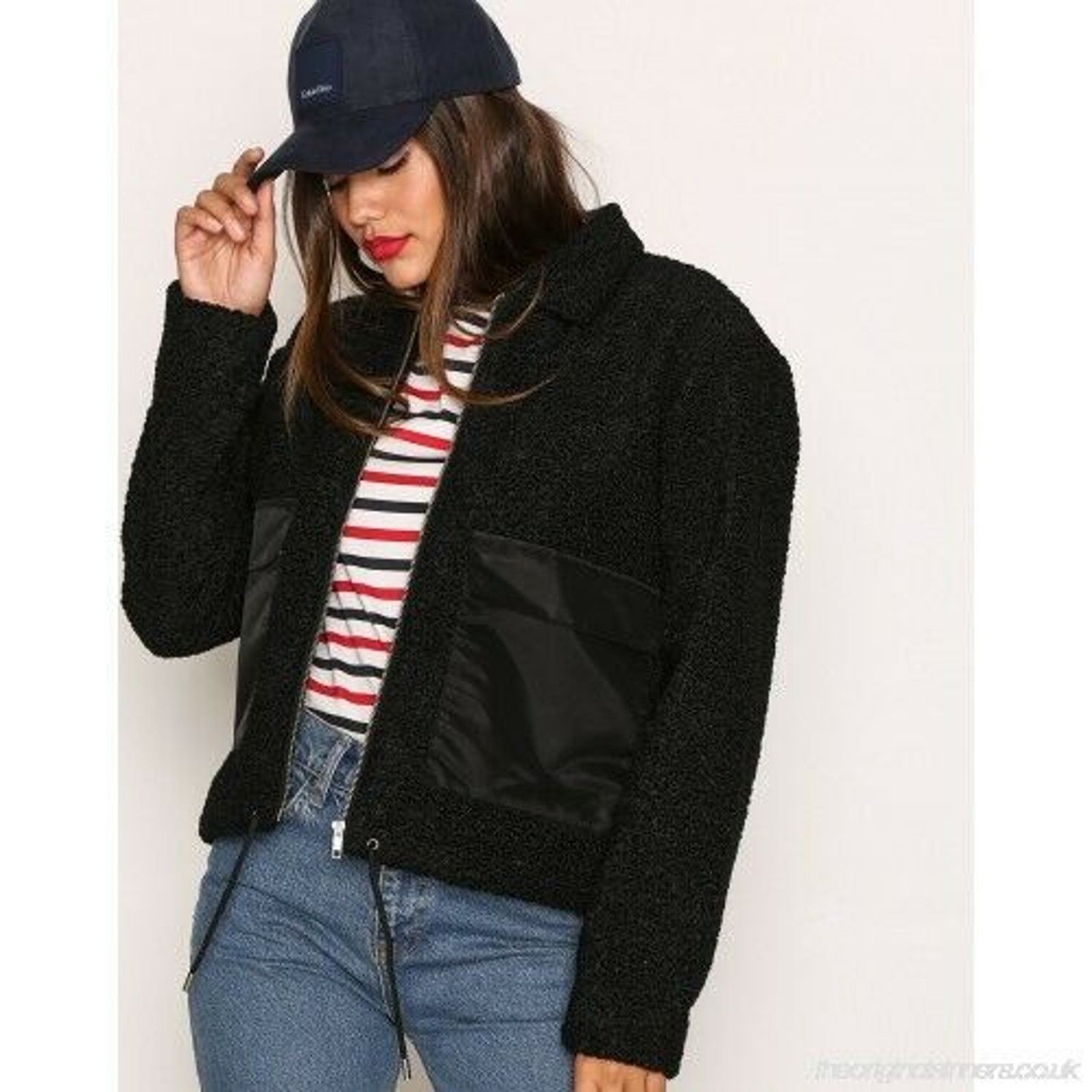 Dr. Denim New Dr Denim Emlin Box Crop Faux Shearling Jacket Black Size S / US 4 / IT 40 - 1 Thumbnail