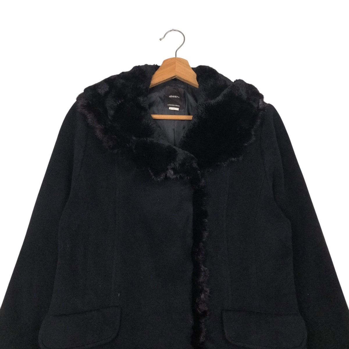 Issey Miyake 📌Rich Black Vintage Long Jacket Wool Issen Collezione Donna Size US M / EU 48-50 / 2 - 4 Thumbnail