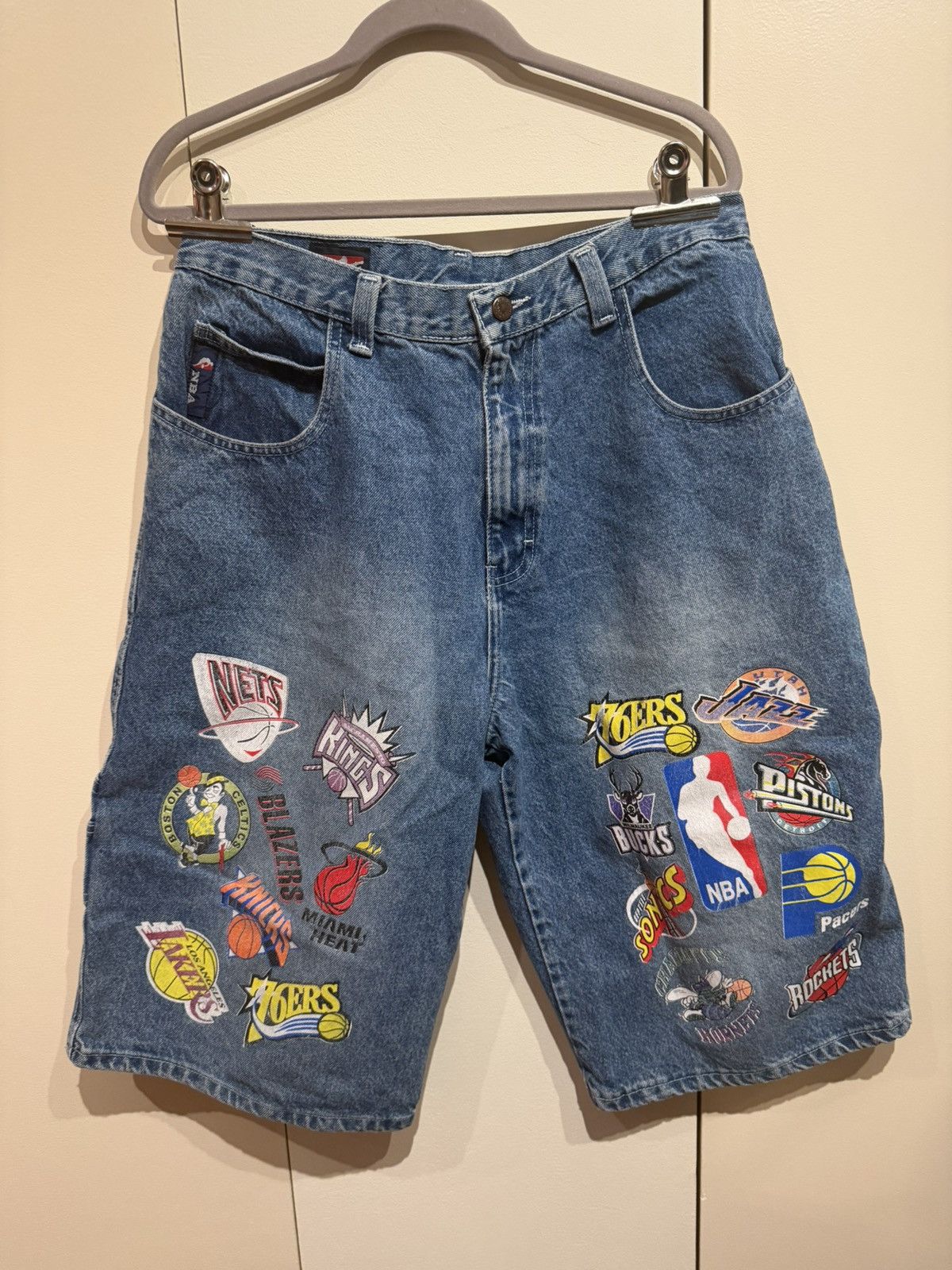 NBA NBA blue denim shorts with team logos #basketball #denim Size US 36 / EU 52 - 1 Thumbnail