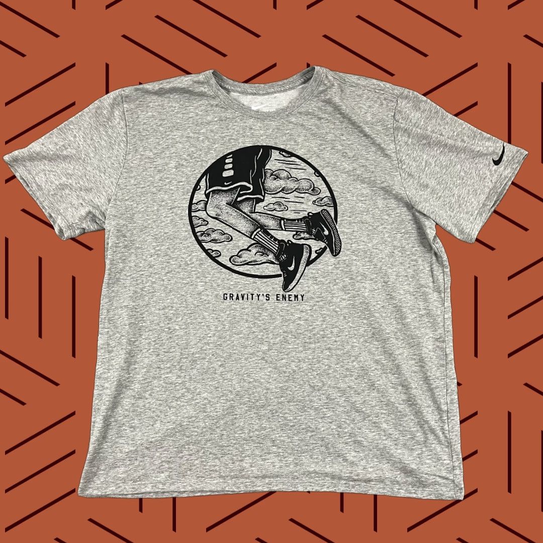 Nike VINTAGE Nike Shirt Mens Adult XL Gray Running Dri-Fit Gravity's Enemy Graphic Tee Size US XL / EU 56 / 4 - 1 Thumbnail